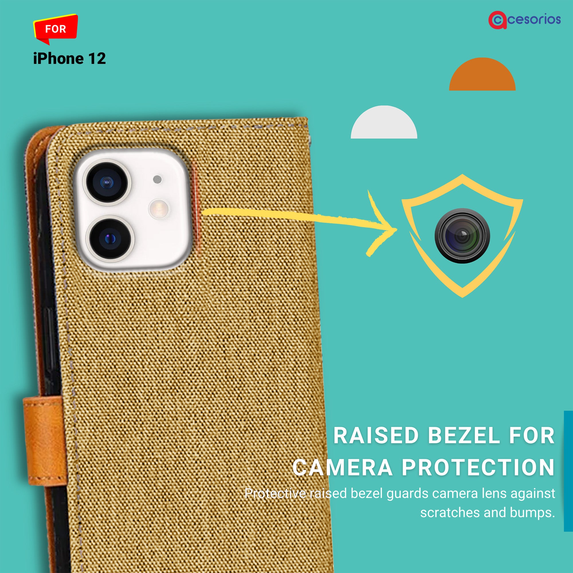 Accesorios iPhone 12 denim flip cover – Light Brown – Image 2 #color_light brown
