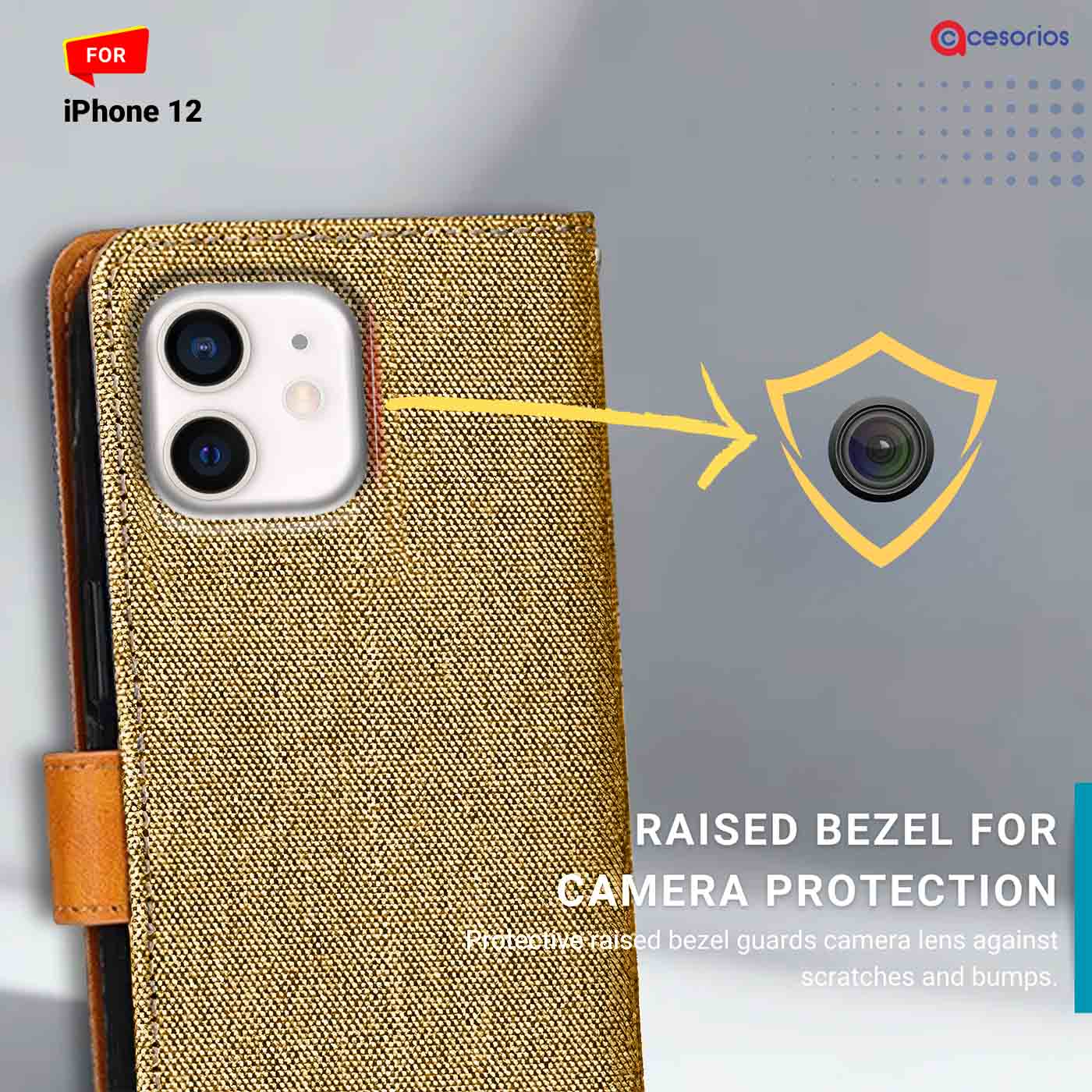 Denim & Leather back panel — iPhone 12 in Light Brown mobile case