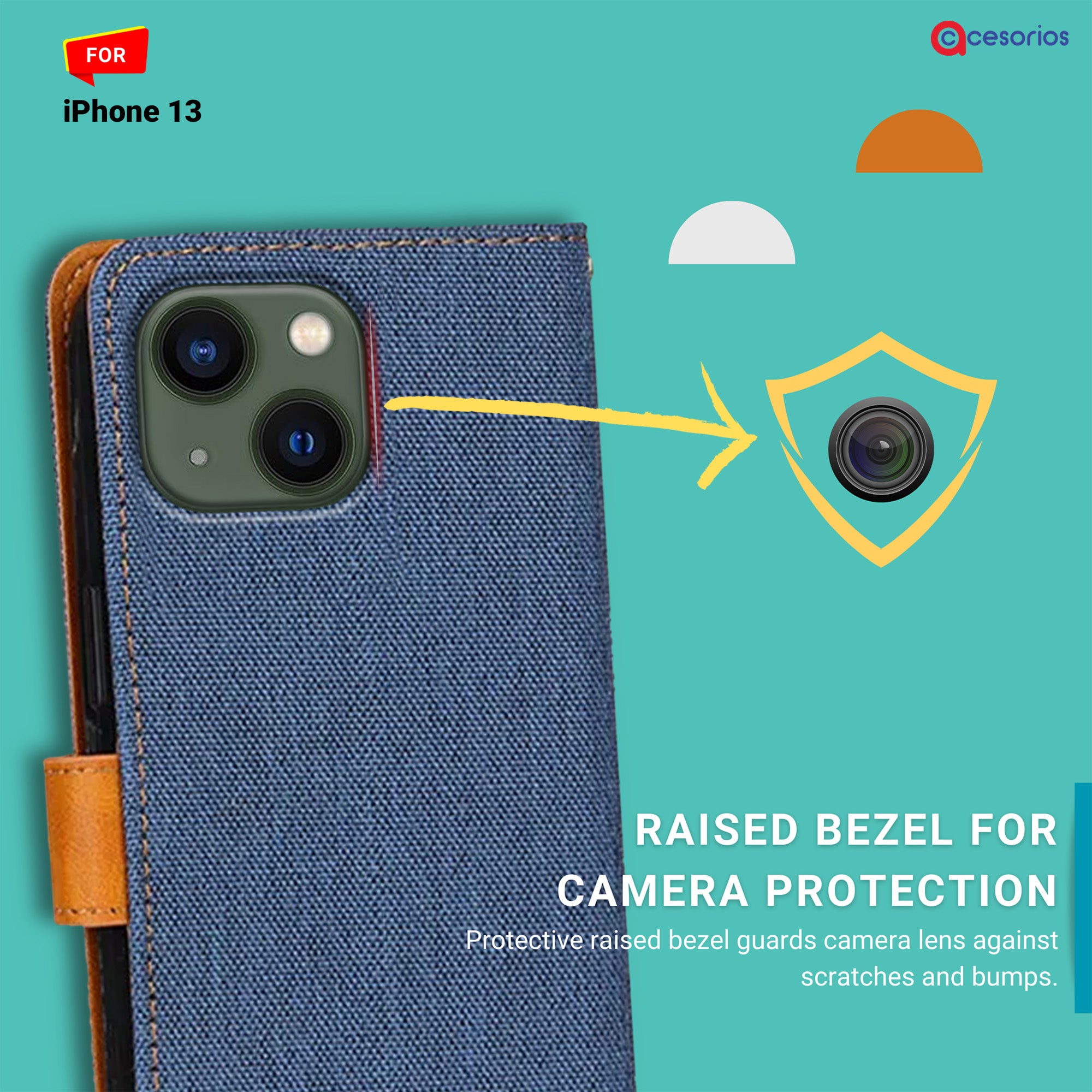 Accesorios iPhone 13 denim flip cover – Blue – Image 2 #color_blue
