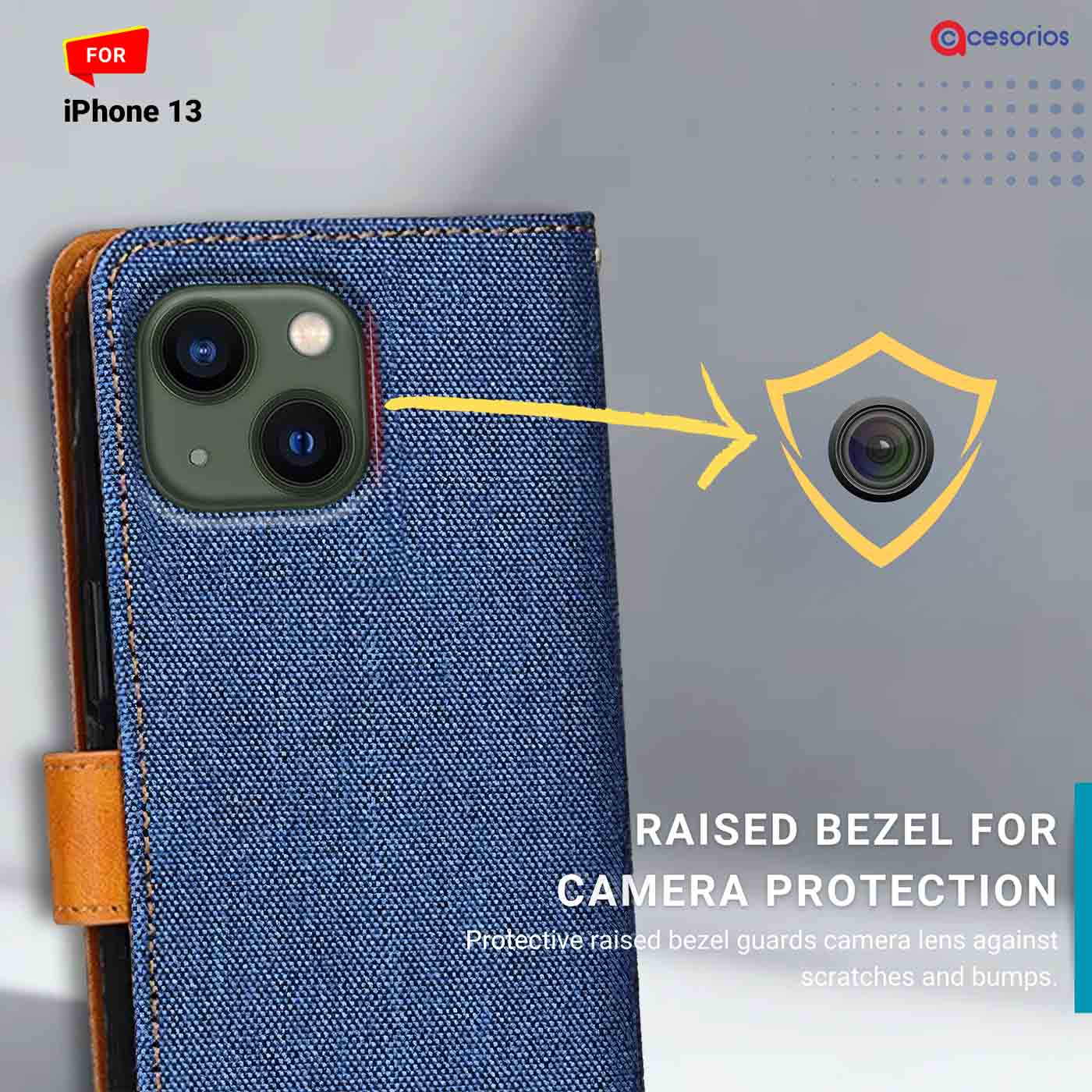 Denim & Leather back panel — iPhone 13 in Blue mobile case