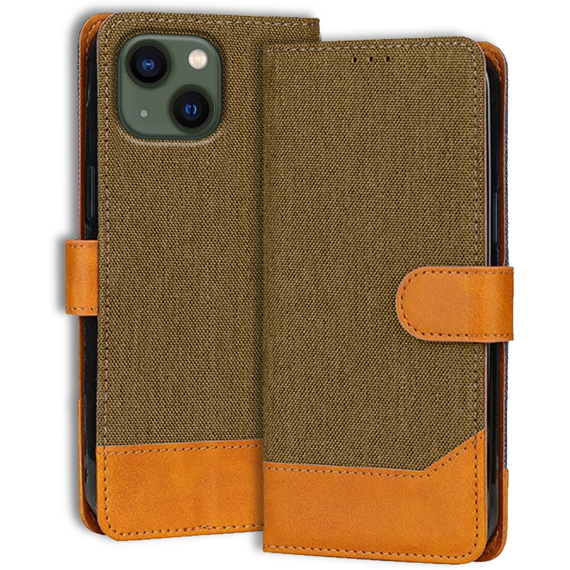 Accesorios iPhone 13 denim flip cover – Dark Brown – Image 1 #color_dark brown
