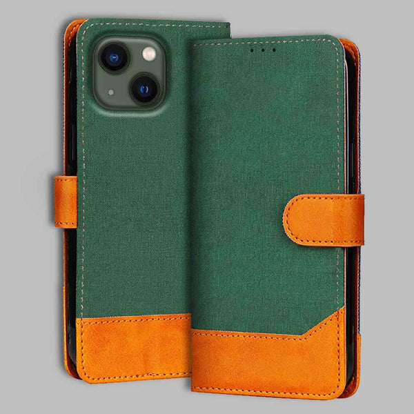 iPhone 13 Flip Cover — Chambray, Forest Green after a year of daily use