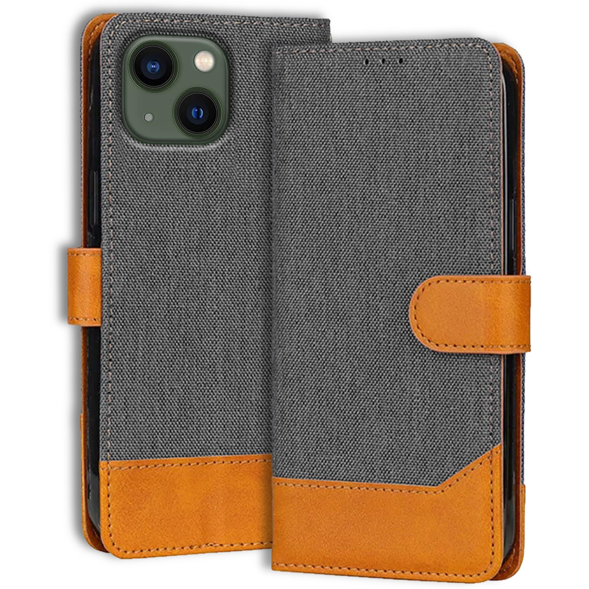 Accesorios iPhone 13 denim flip cover – Grey – Image 1 #color_grey