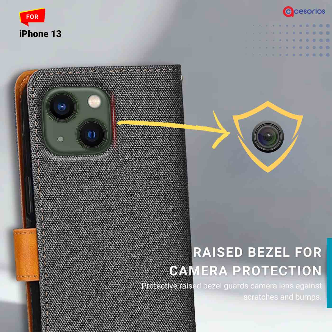 Denim & Leather back panel — iPhone 13 in Grey mobile case