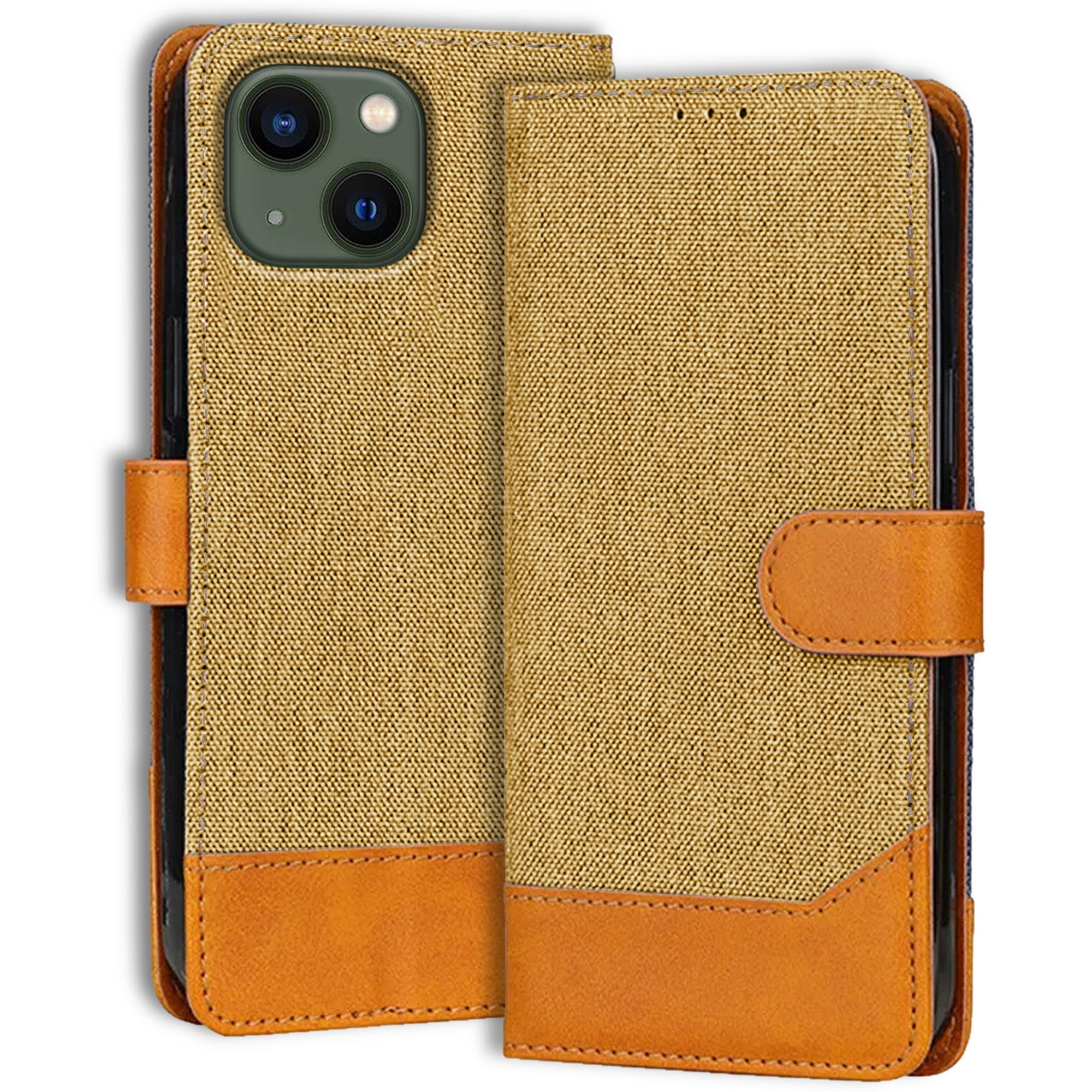 Accesorios iPhone 13 denim flip cover – Light Brown – Image 1 #color_light brown