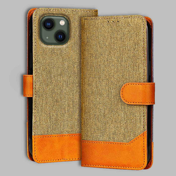 iPhone 13 Flip Cover — Denim, Camel Beige after a year of daily use