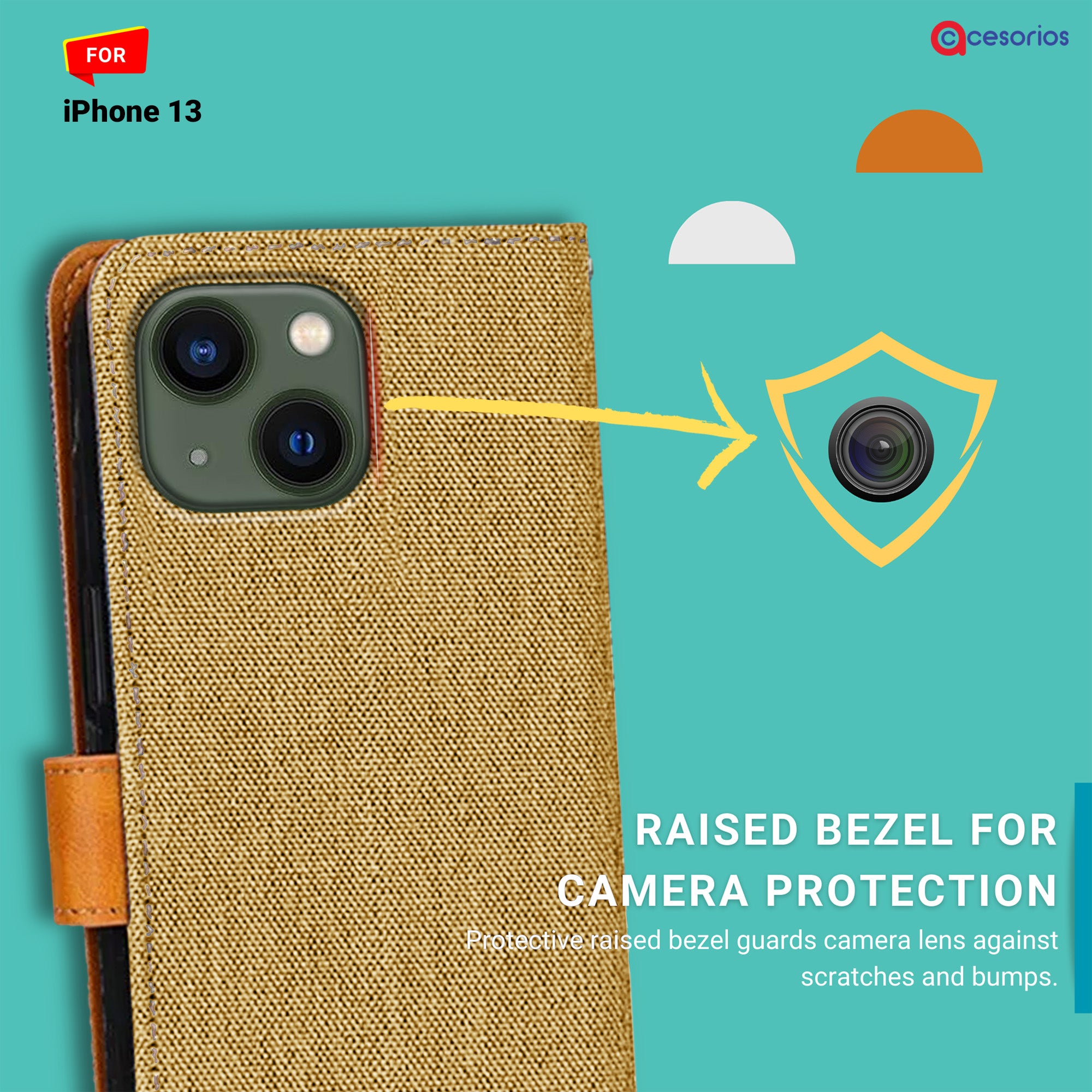 Accesorios iPhone 13 denim flip cover – Light Brown – Image 2 #color_light brown