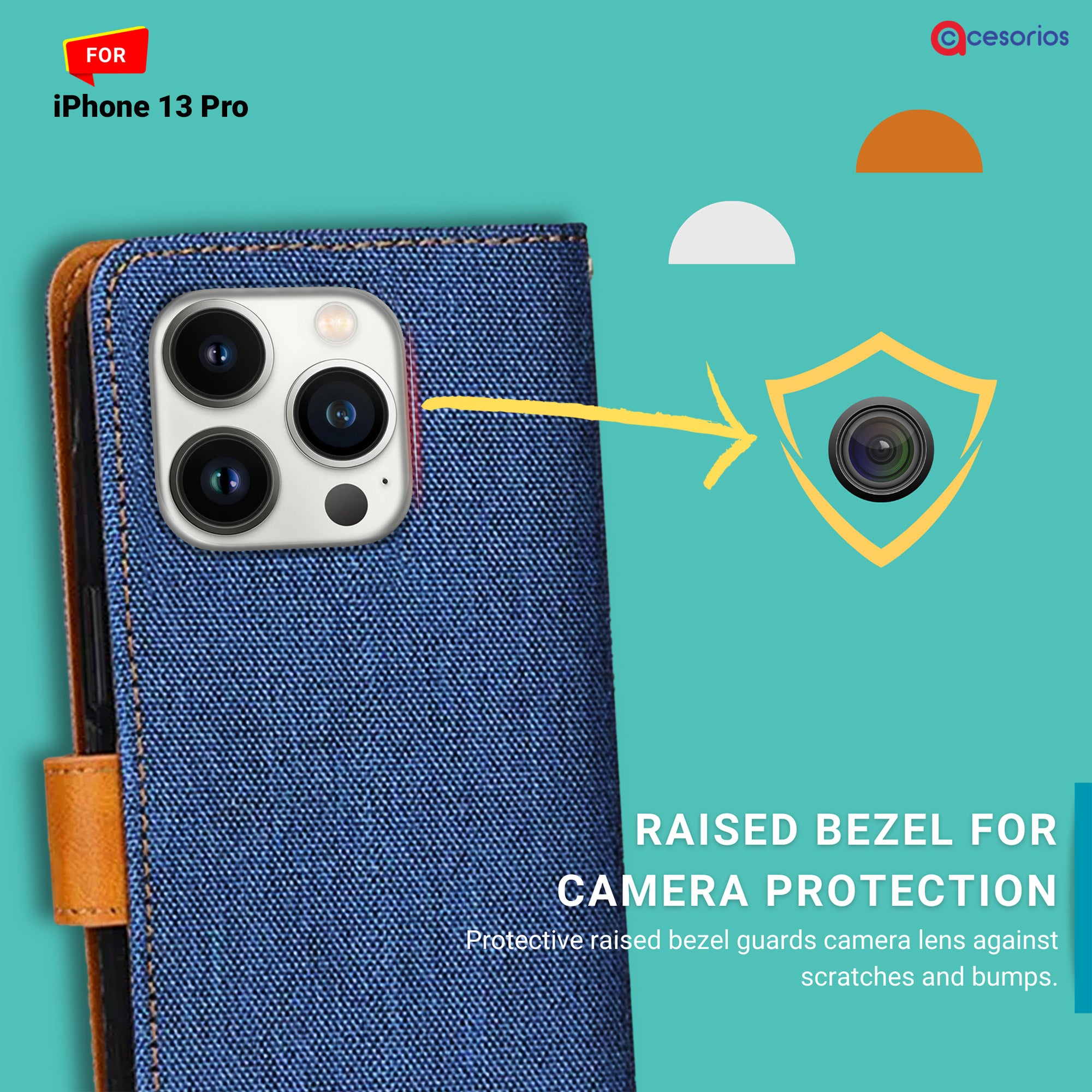 Accesorios iPhone 13 Pro denim flip cover – Blue – Image 2 #color_blue