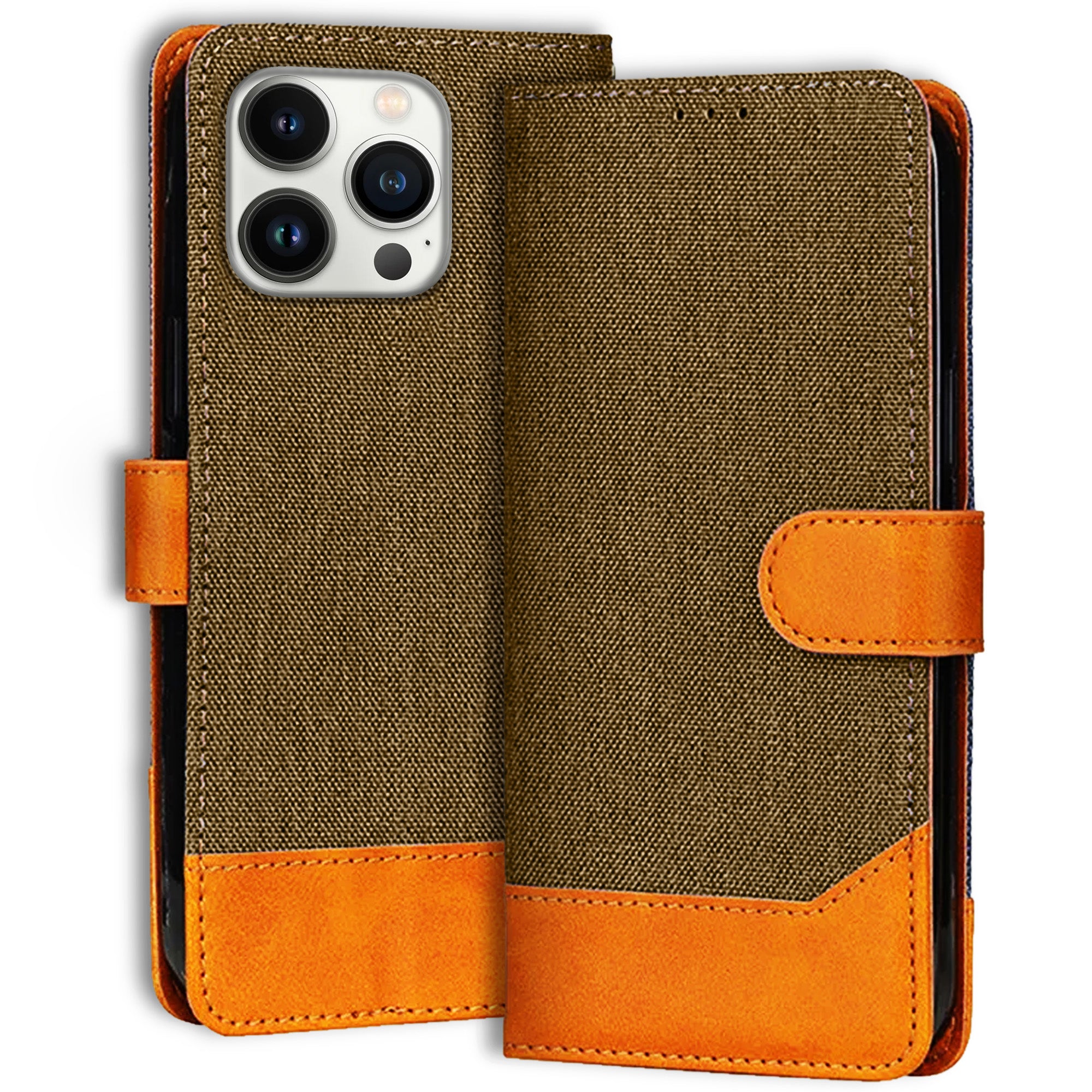 Accesorios iPhone 13 Pro denim flip cover – Dark Brown – Image 1 #color_dark brown