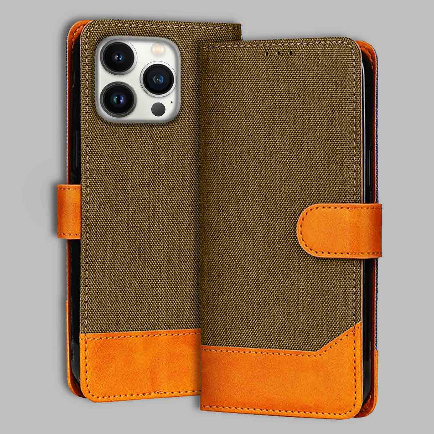 iPhone 13 Pro flip cover in Dark Brown — front view by Accesorios