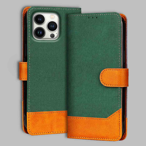 iPhone 13 Pro Flip Cover — Chambray, Forest Green after a year of daily use