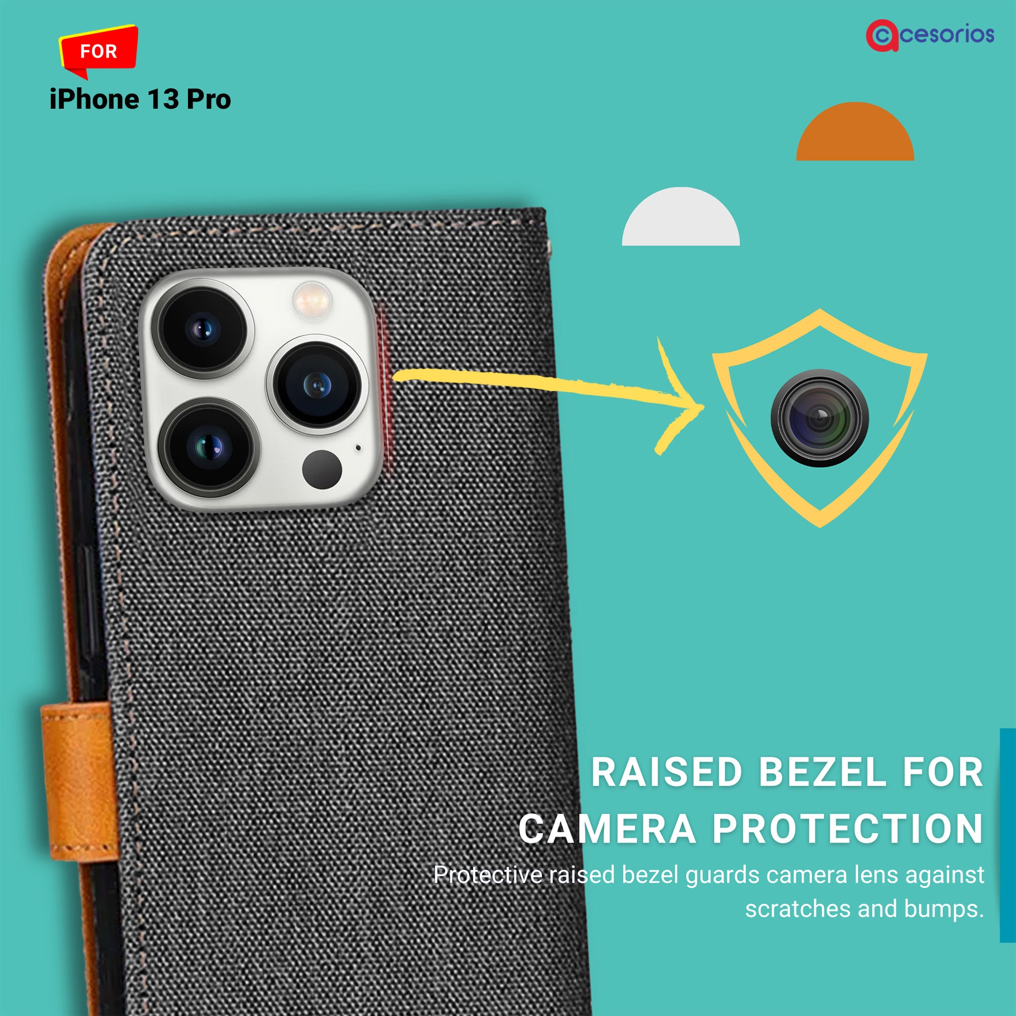 Accesorios iPhone 13 Pro denim flip cover – Grey – Image 2 #color_grey