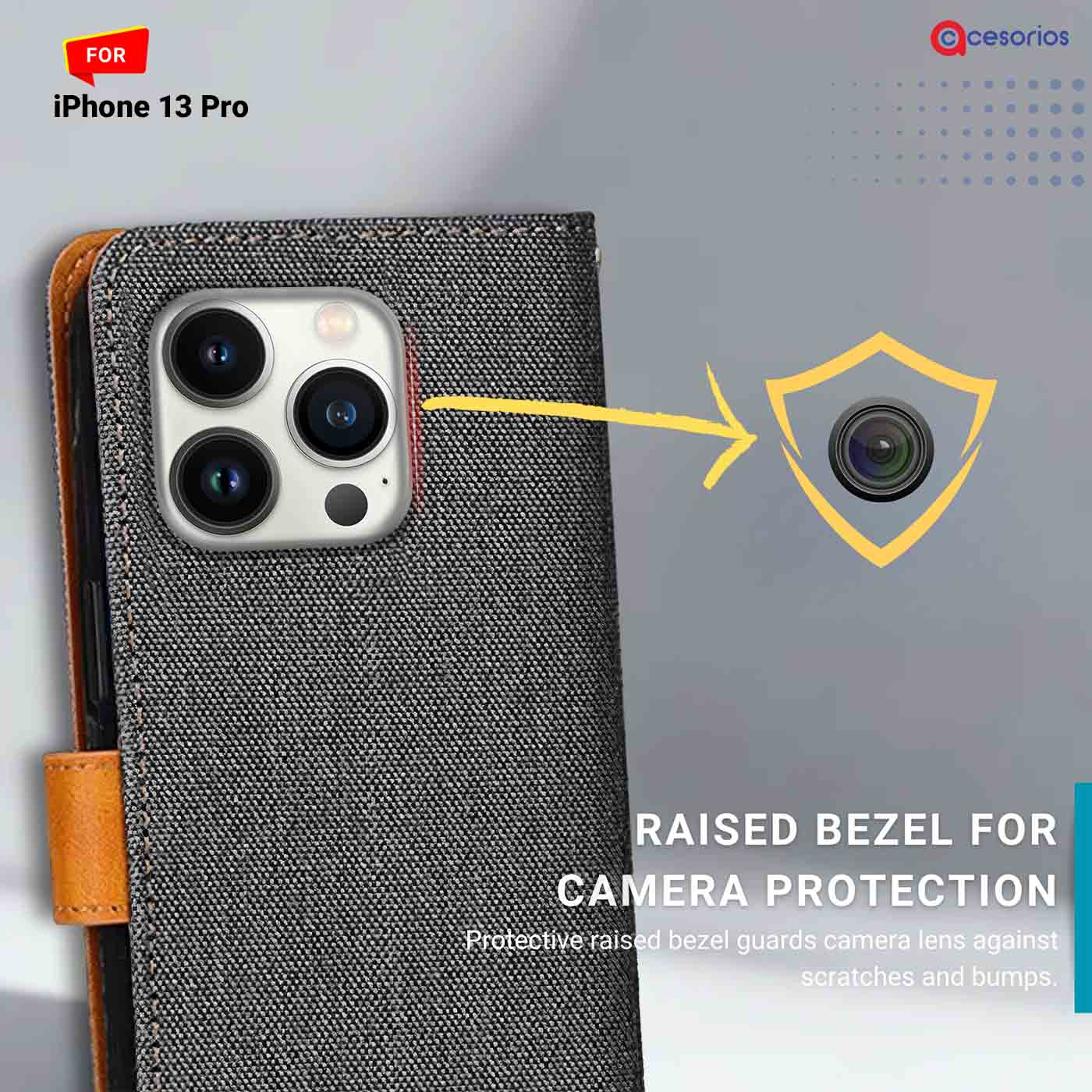 Denim & Leather back panel — iPhone 13 Pro in Grey mobile case