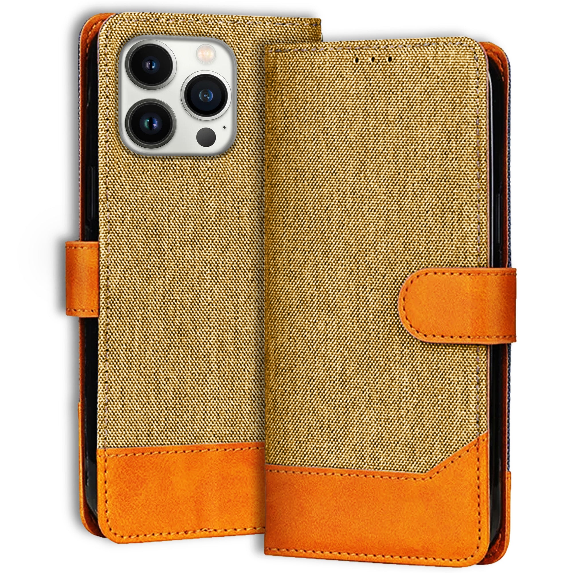 Accesorios iPhone 13 Pro denim flip cover – Light Brown – Image 1 #color_light brown