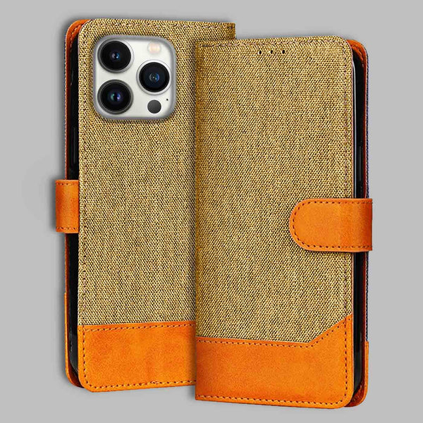 iPhone 13 Pro Flip Cover — Denim, Camel Beige after a year of daily use