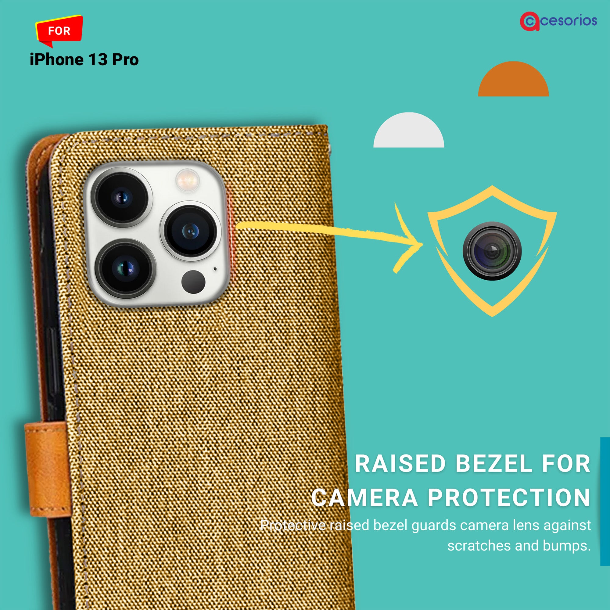 Accesorios iPhone 13 Pro denim flip cover – Light Brown – Image 2 #color_light brown