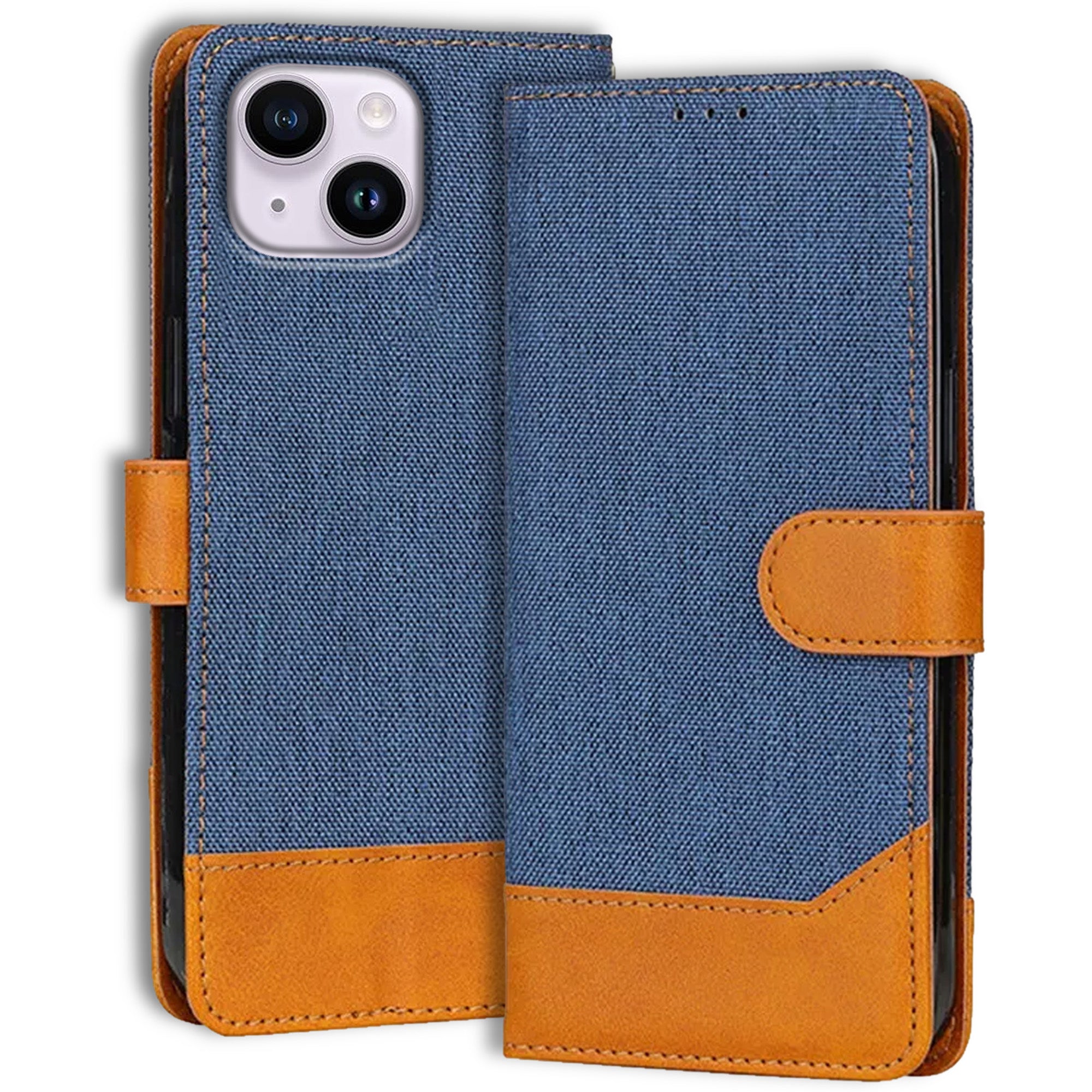 Accesorios iPhone 14 denim flip cover – Blue – Image 1 #color_blue