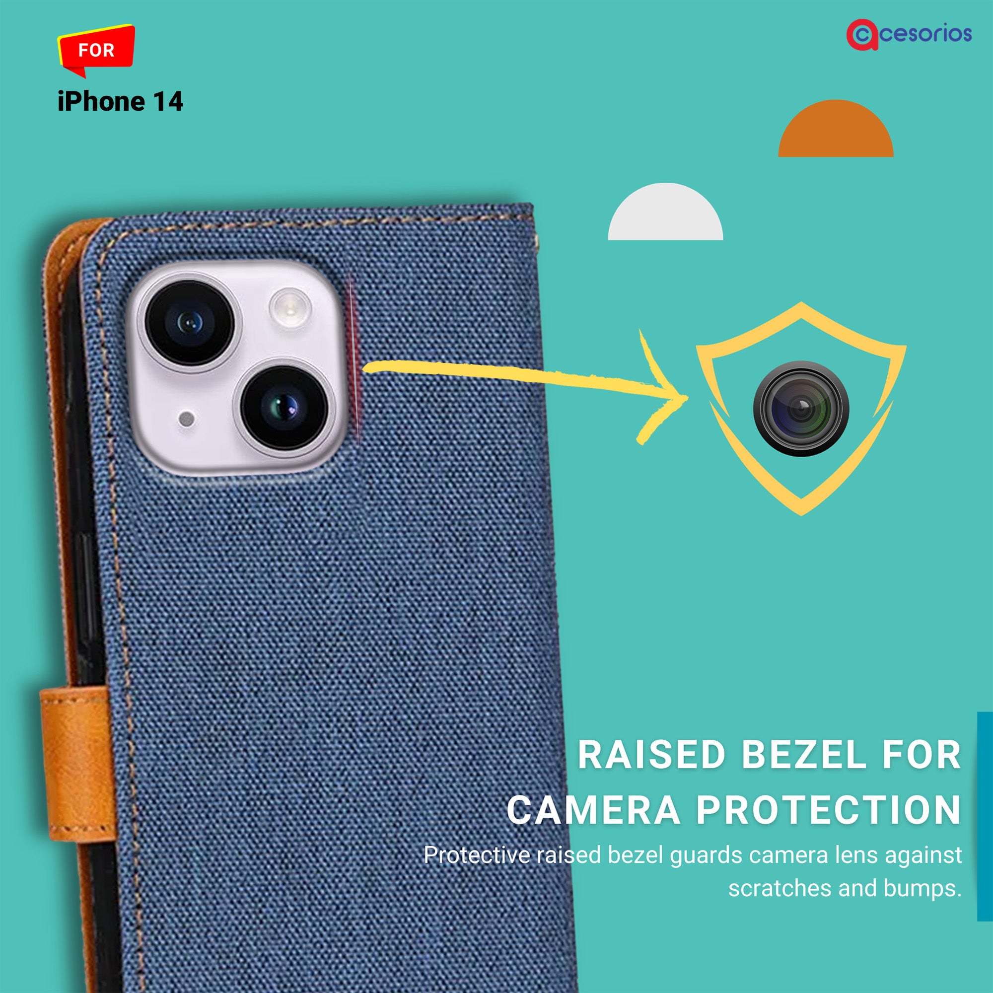 Accesorios iPhone 14 denim flip cover – Blue – Image 2 #color_blue