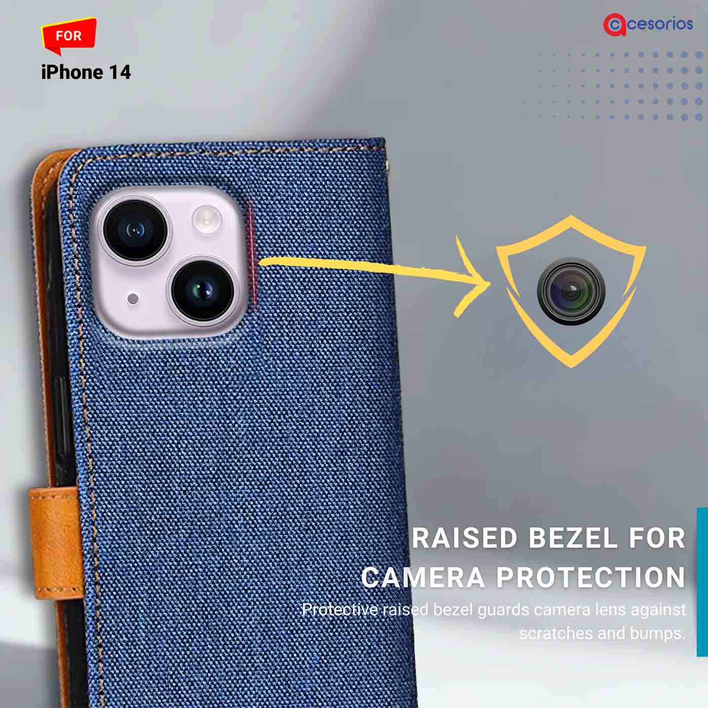 Denim & Leather back panel — iPhone 14 in Blue mobile case