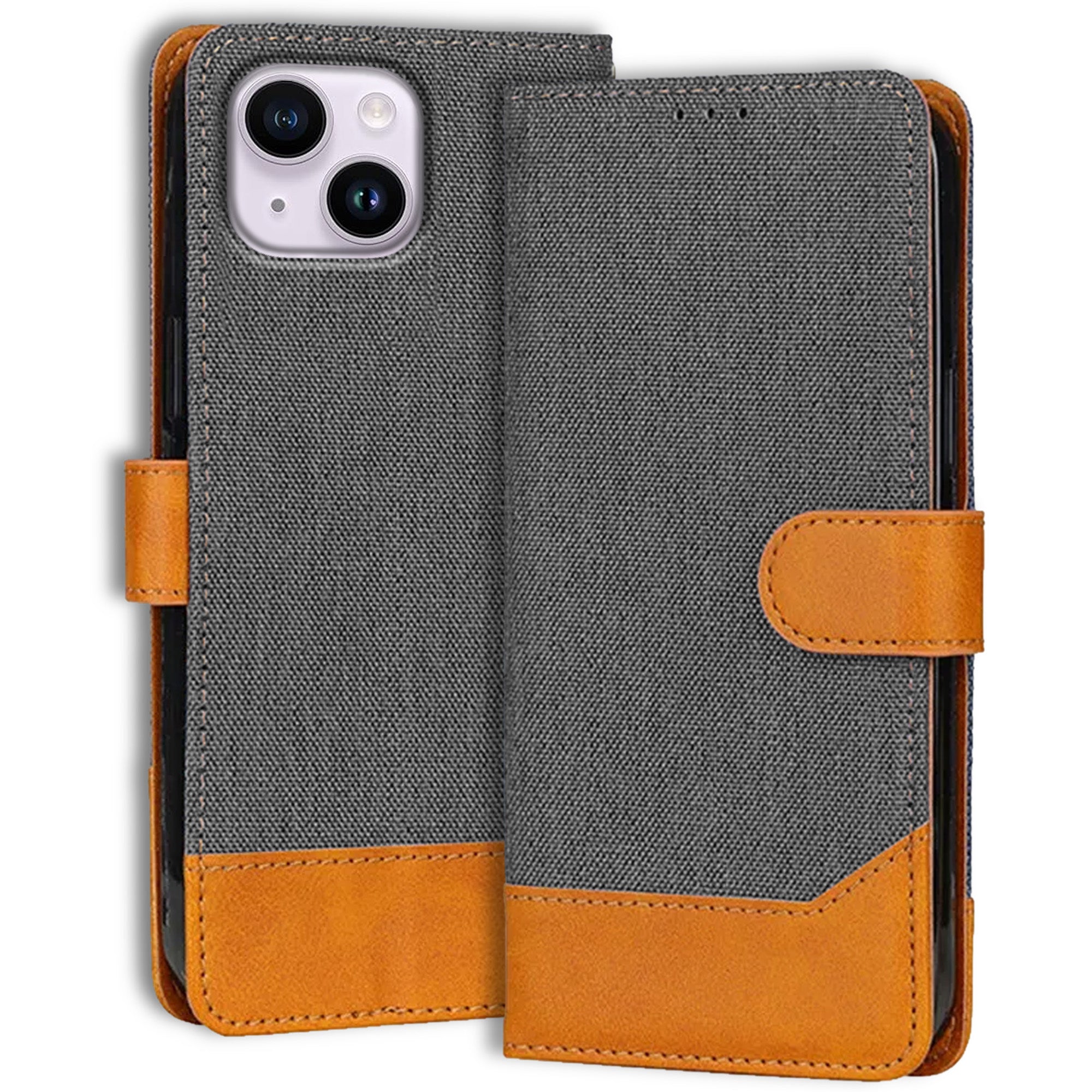 Accesorios iPhone 14 denim flip cover – Grey – Image 1 #color_grey