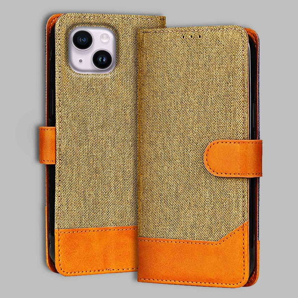 iPhone 14 Flip Cover — Denim, Camel Beige after a year of daily use