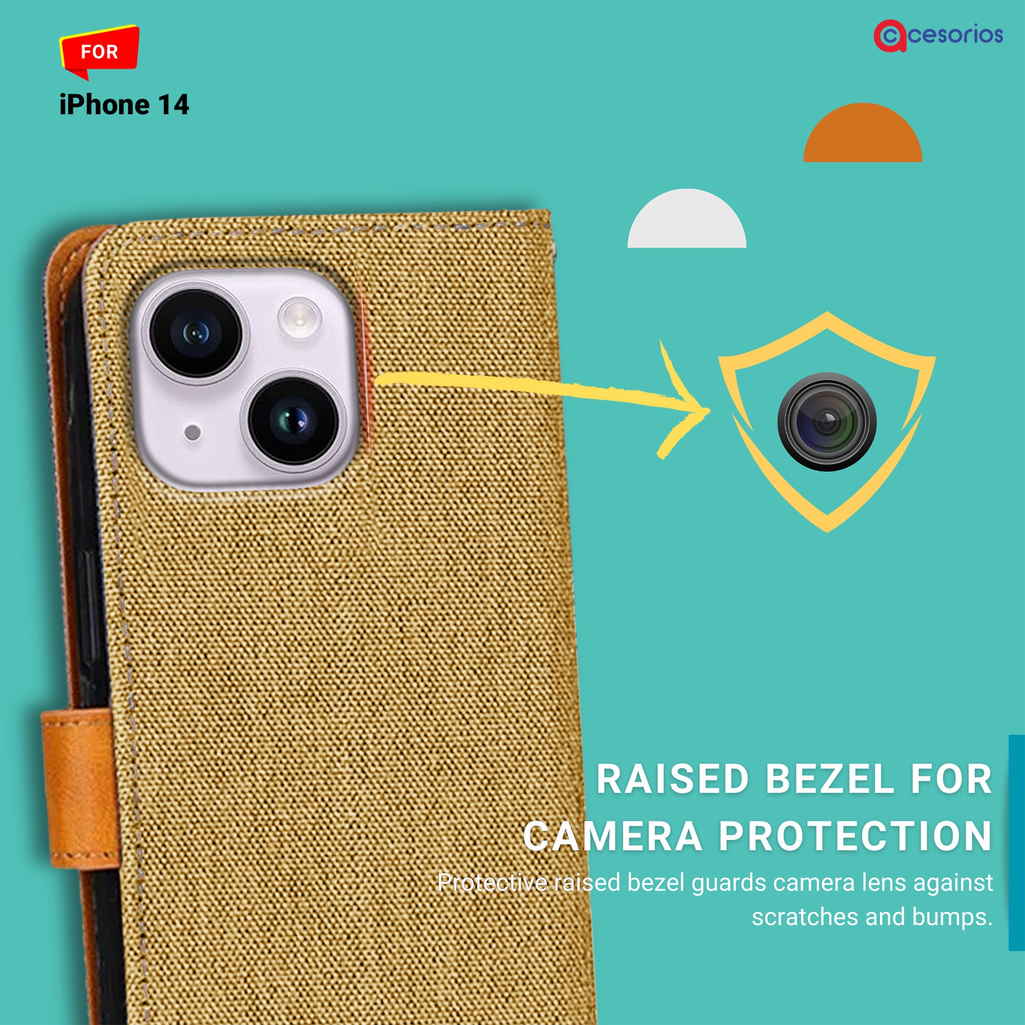 Accesorios iPhone 14 denim flip cover – Light Brown – Image 2 #color_light brown