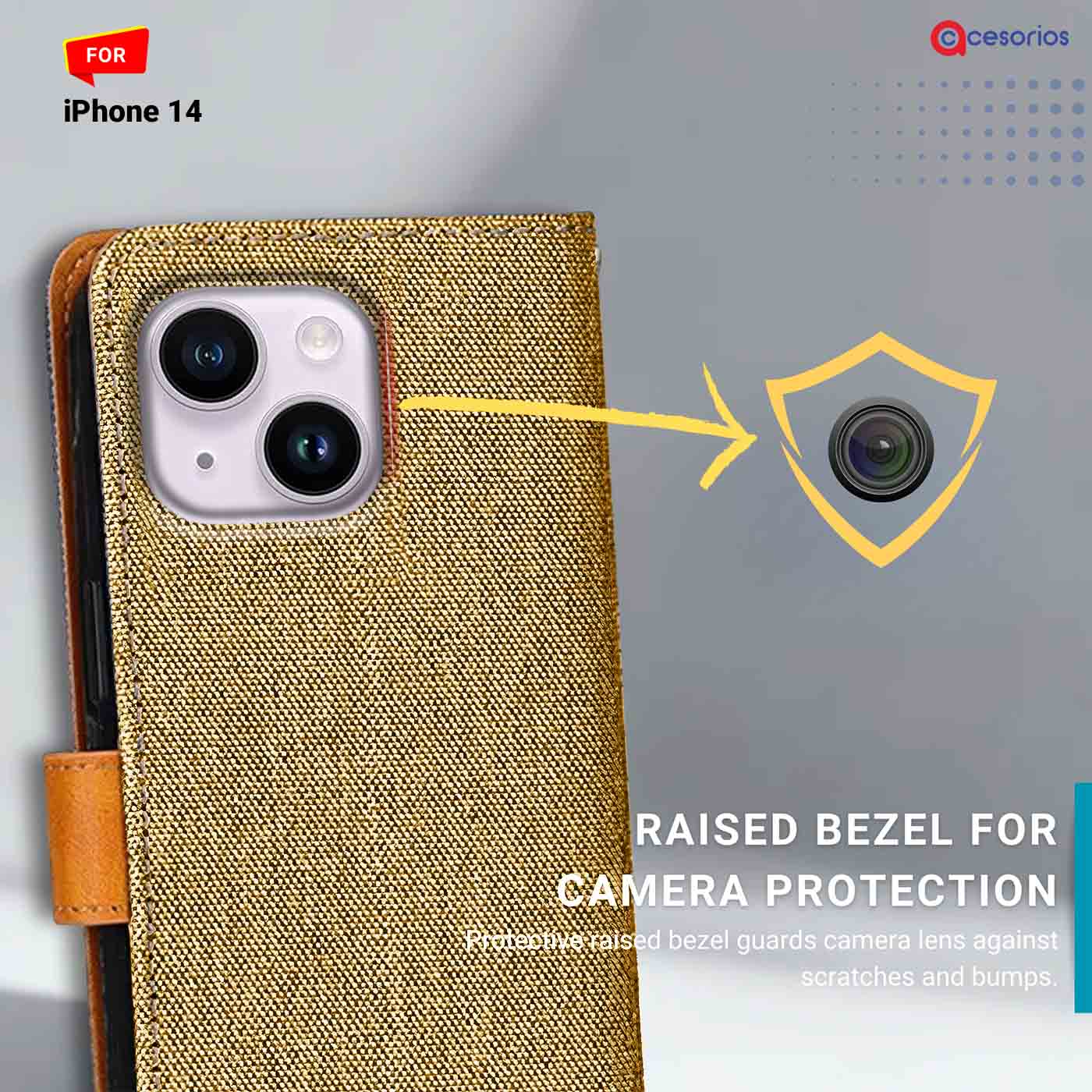 Denim & Leather back panel — iPhone 14 in Light Brown mobile case