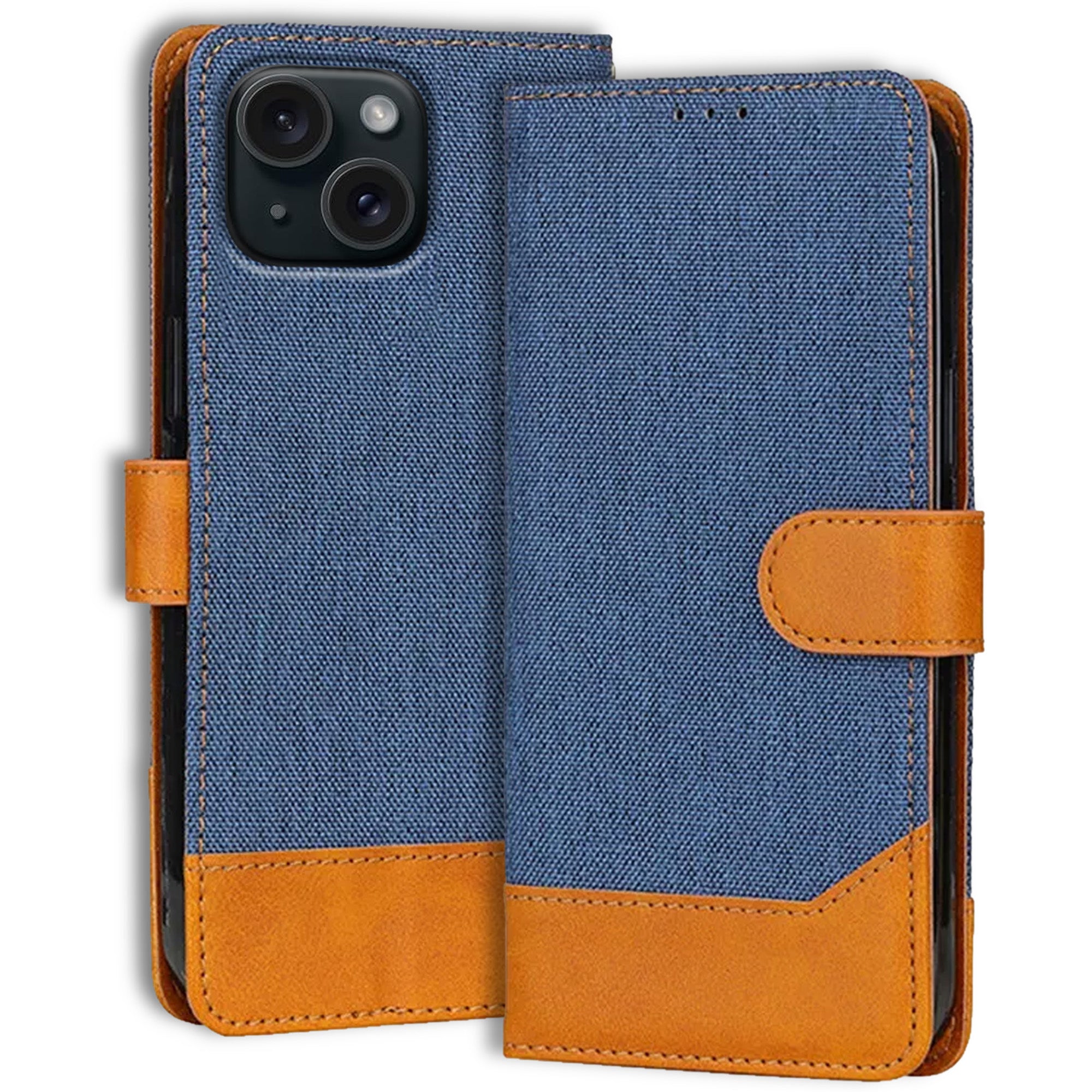 Accesorios iPhone 15 denim flip cover – Blue – Image 1 #color_blue