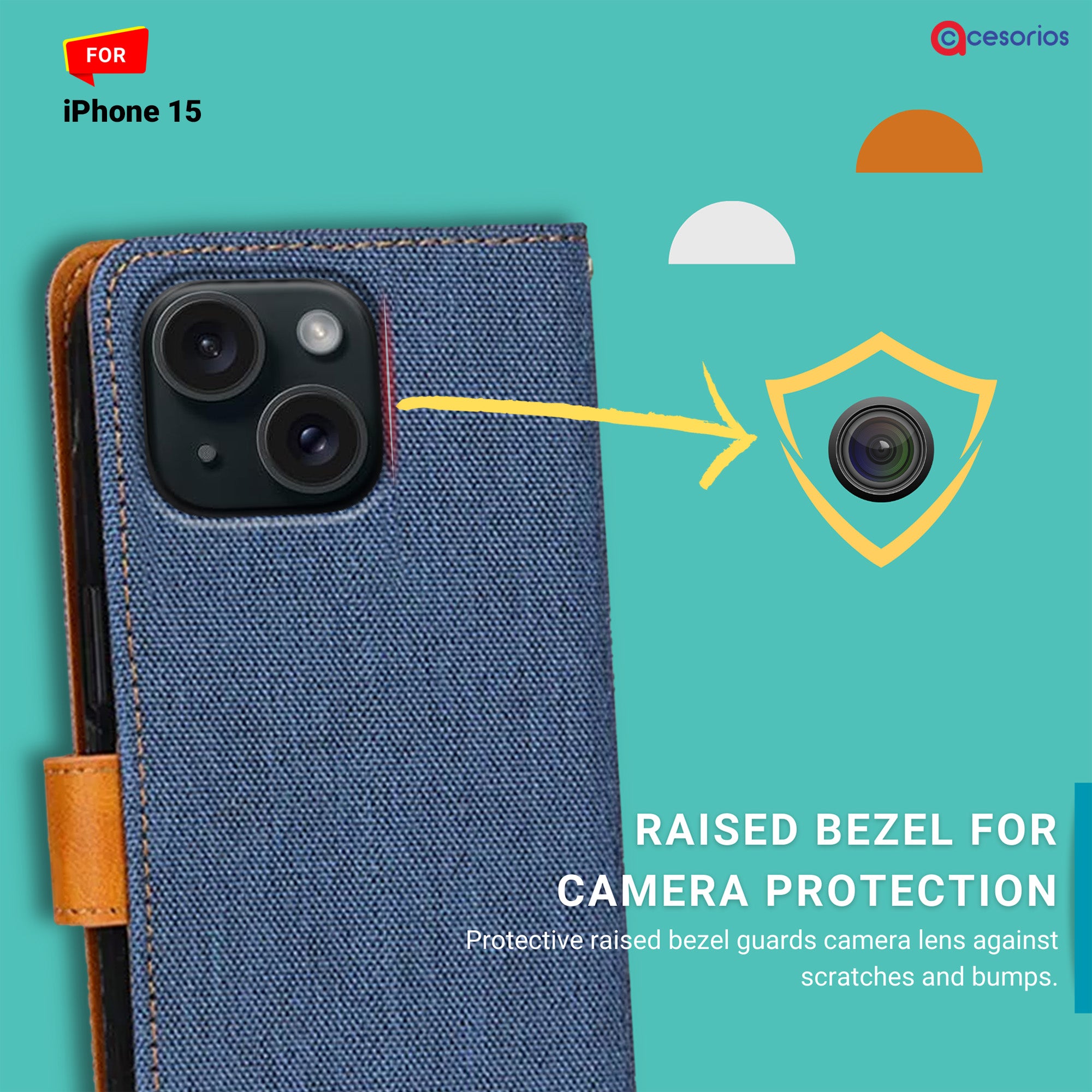 Accesorios iPhone 15 denim flip cover – Blue – Image 2 #color_blue