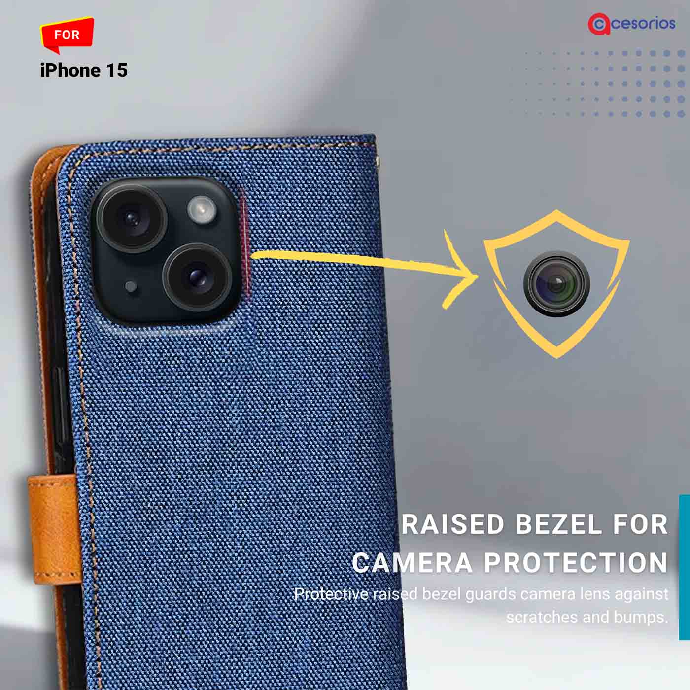 Denim & Leather back panel — iPhone 15 in Blue mobile case