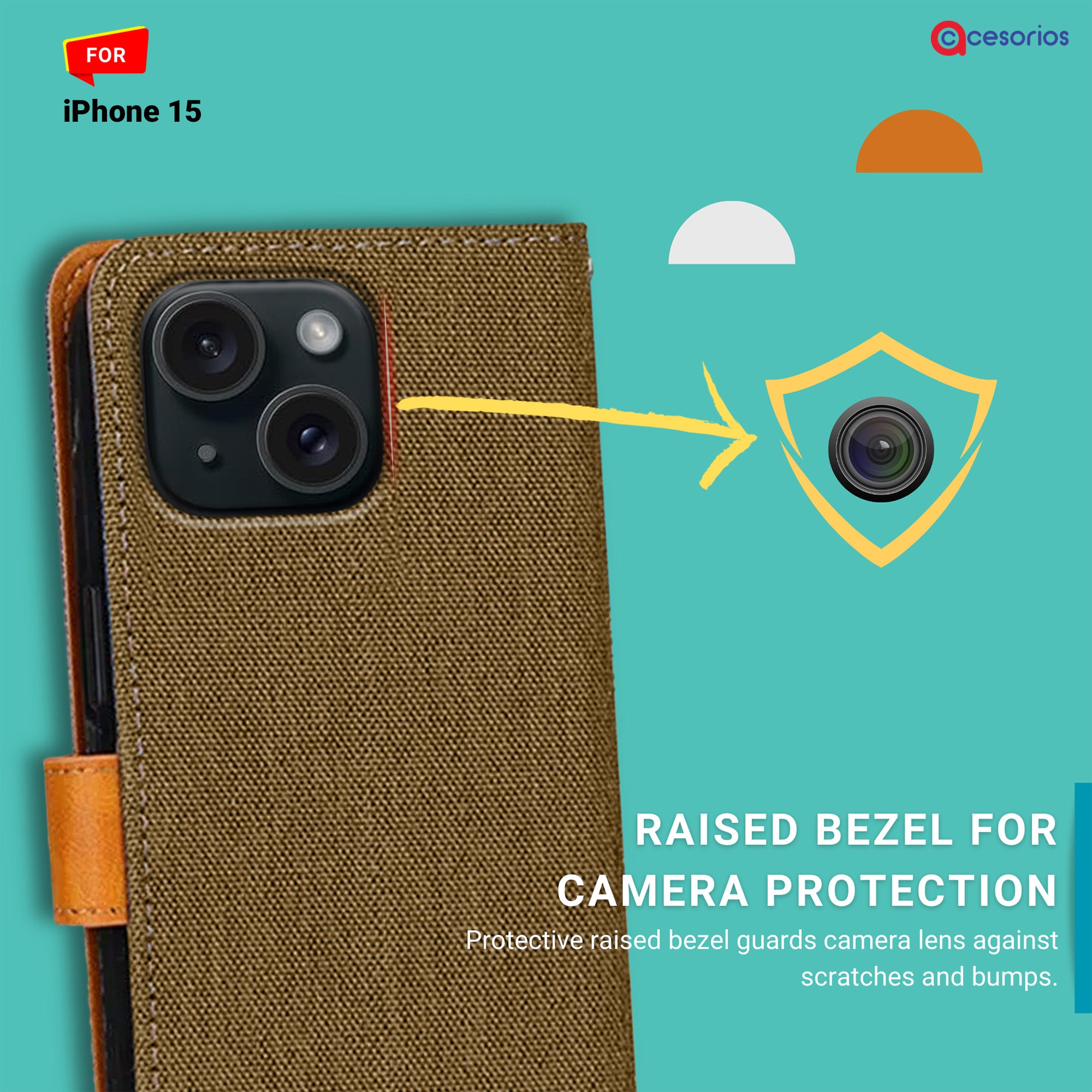 Accesorios iPhone 15 denim flip cover – Dark Brown – Image 2 #color_dark brown
