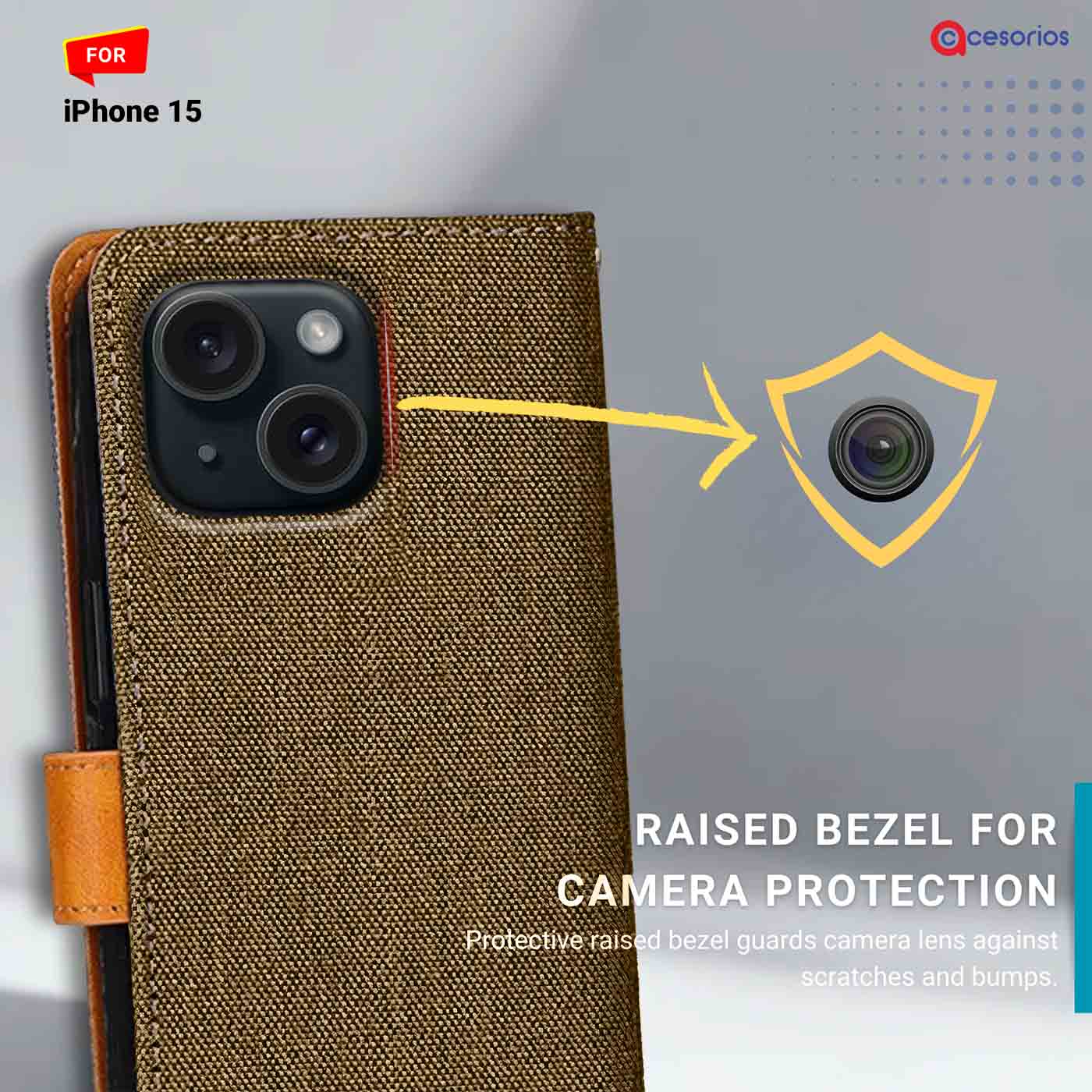 Denim & Leather back panel — iPhone 15 in Dark Brown mobile case