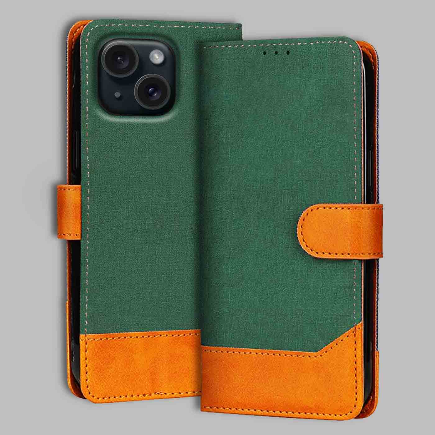 iPhone 15 flip cover in Green — front view by Accesorios