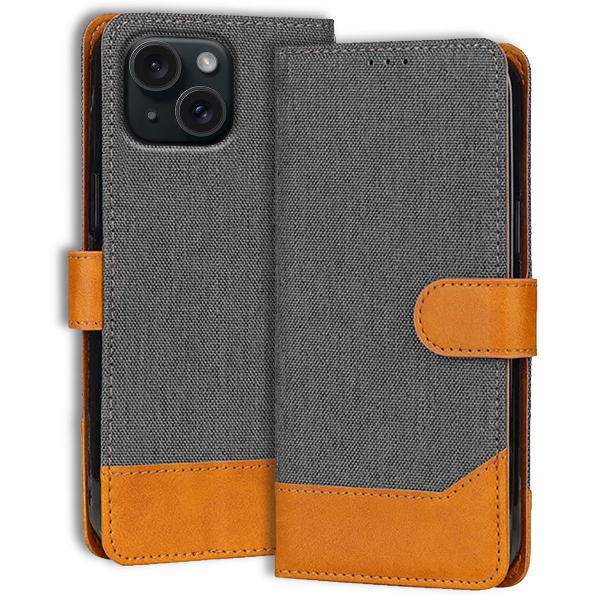 Accesorios iPhone 15 denim flip cover – Grey – Image 1 #color_grey
