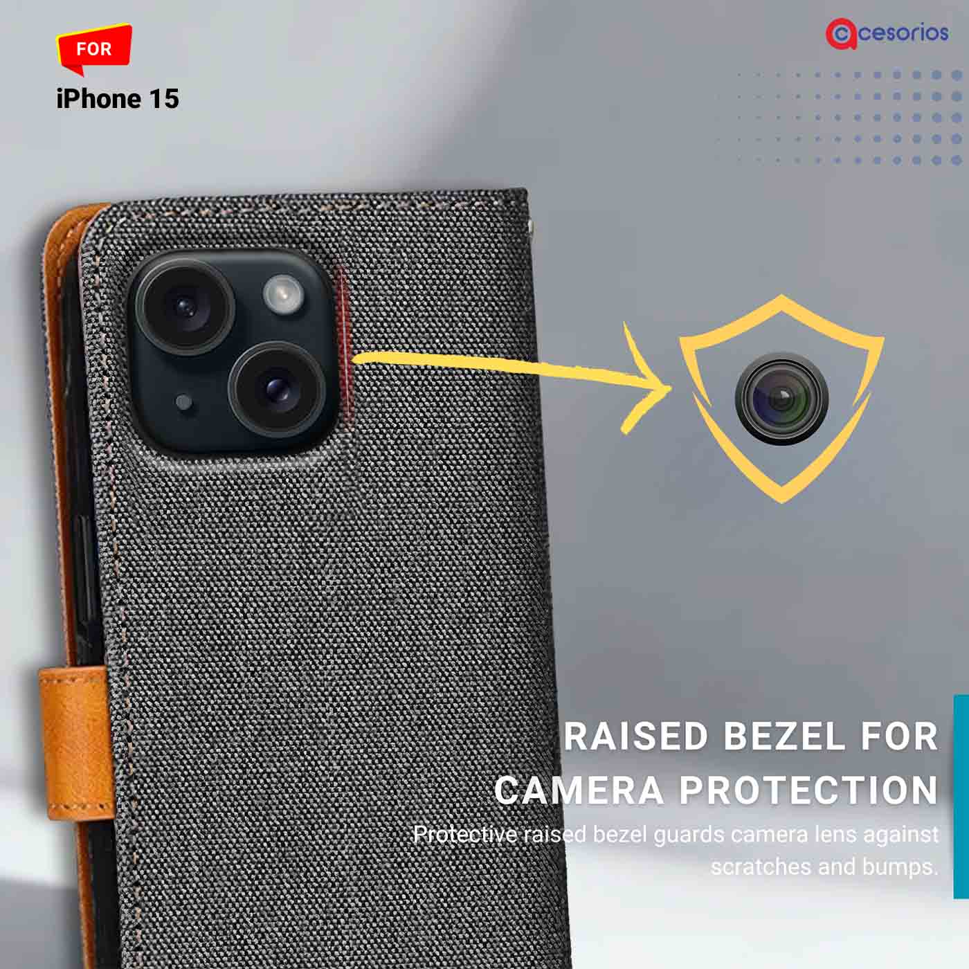 Denim & Leather back panel — iPhone 15 in Grey mobile case