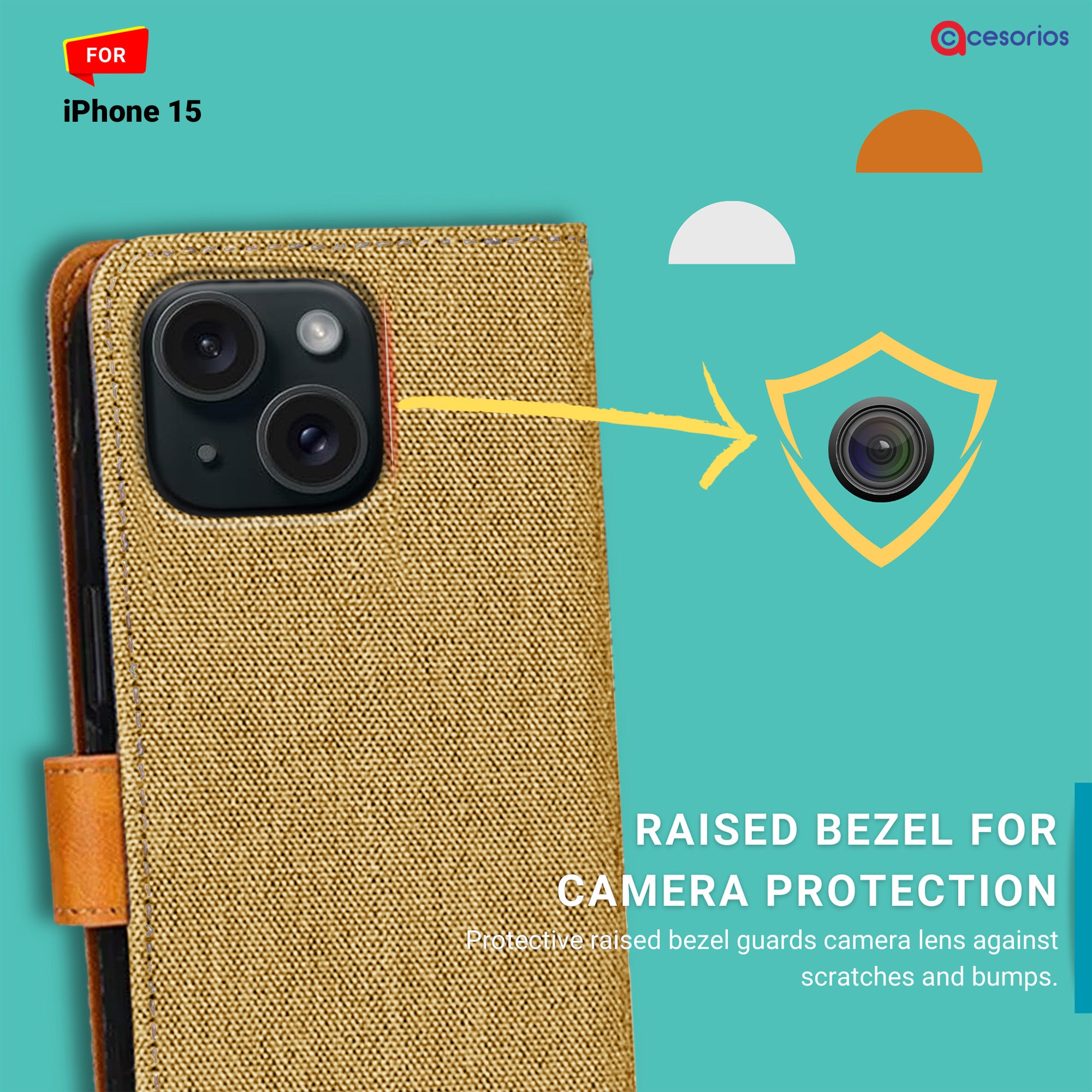 Accesorios iPhone 15 denim flip cover – Light Brown – Image 2 #color_light brown