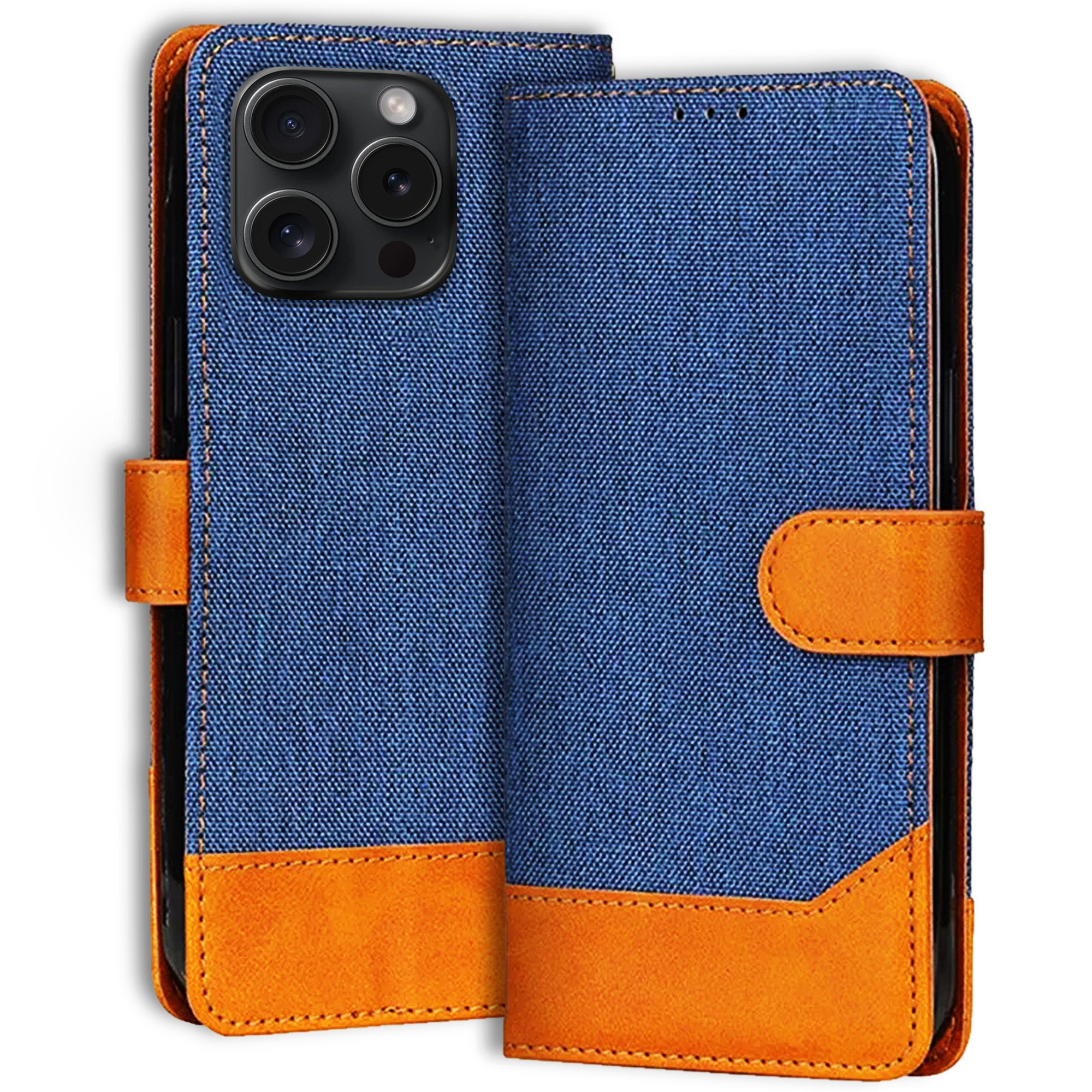 Accesorios iPhone 15 Pro denim flip cover – Blue – Image 1 #color_blue