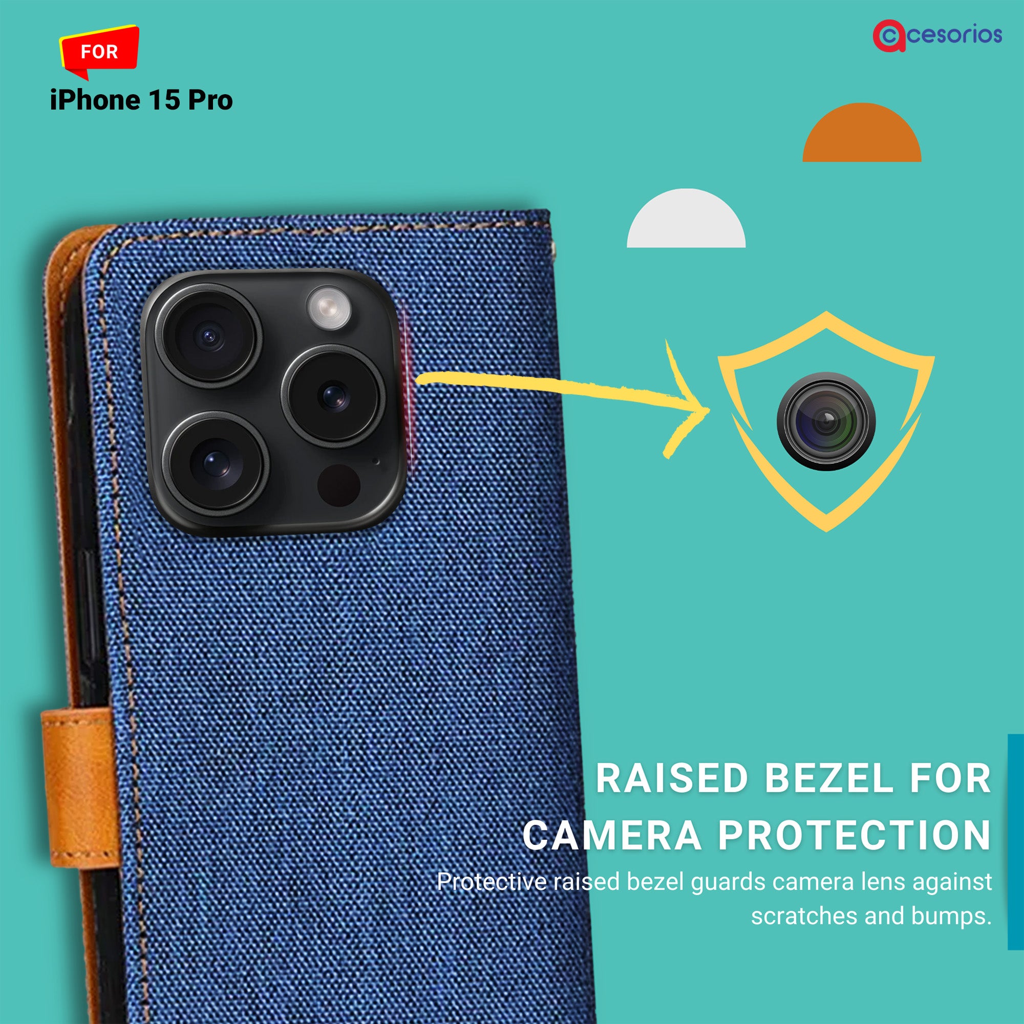Accesorios iPhone 15 Pro denim flip cover – Blue – Image 2 #color_blue