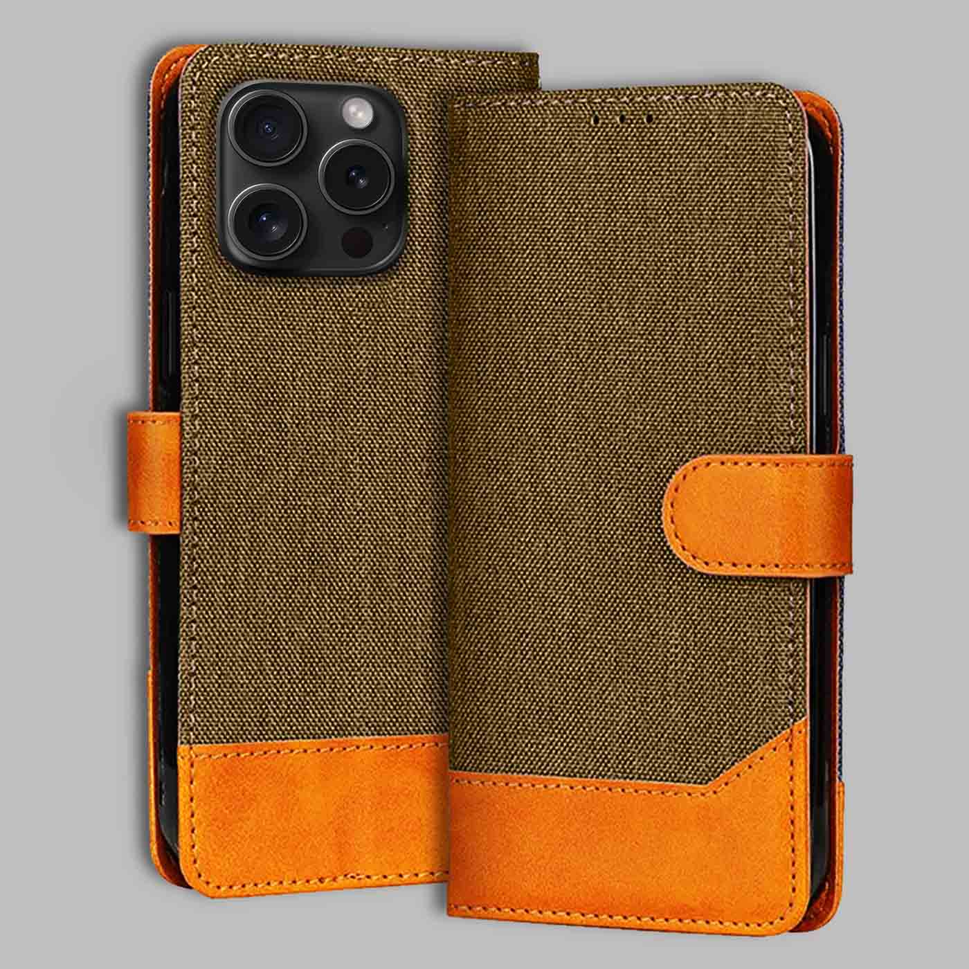 Accesorios iPhone 15 Pro denim flip cover – Dark Brown – Image 1 #color_dark b