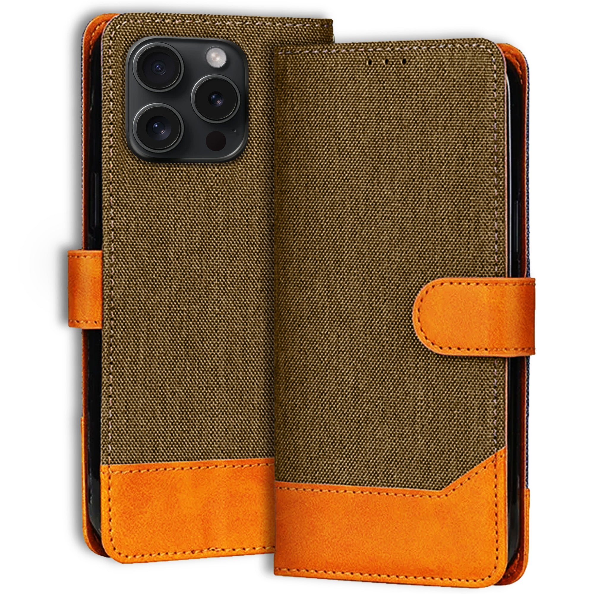 Accesorios iPhone 15 Pro denim flip cover – Dark Brown – Image 1 #color_dark brown