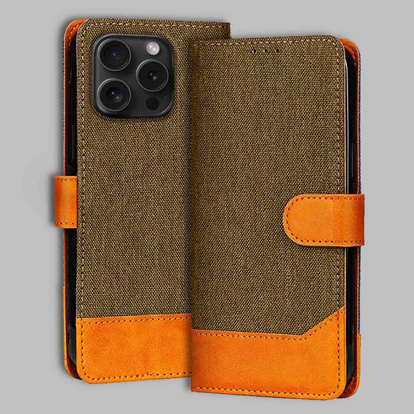 iPhone 15 Pro Flip Cover — Denim, Walnut Brown after a year of daily use