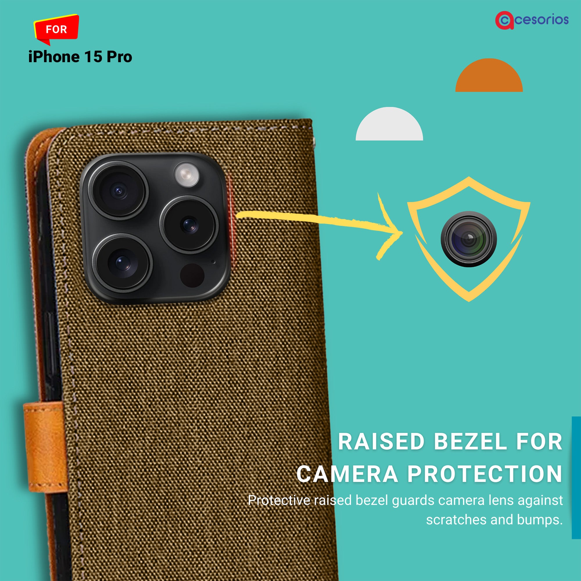 Accesorios iPhone 15 Pro denim flip cover – Dark Brown – Image 2 #color_dark brown