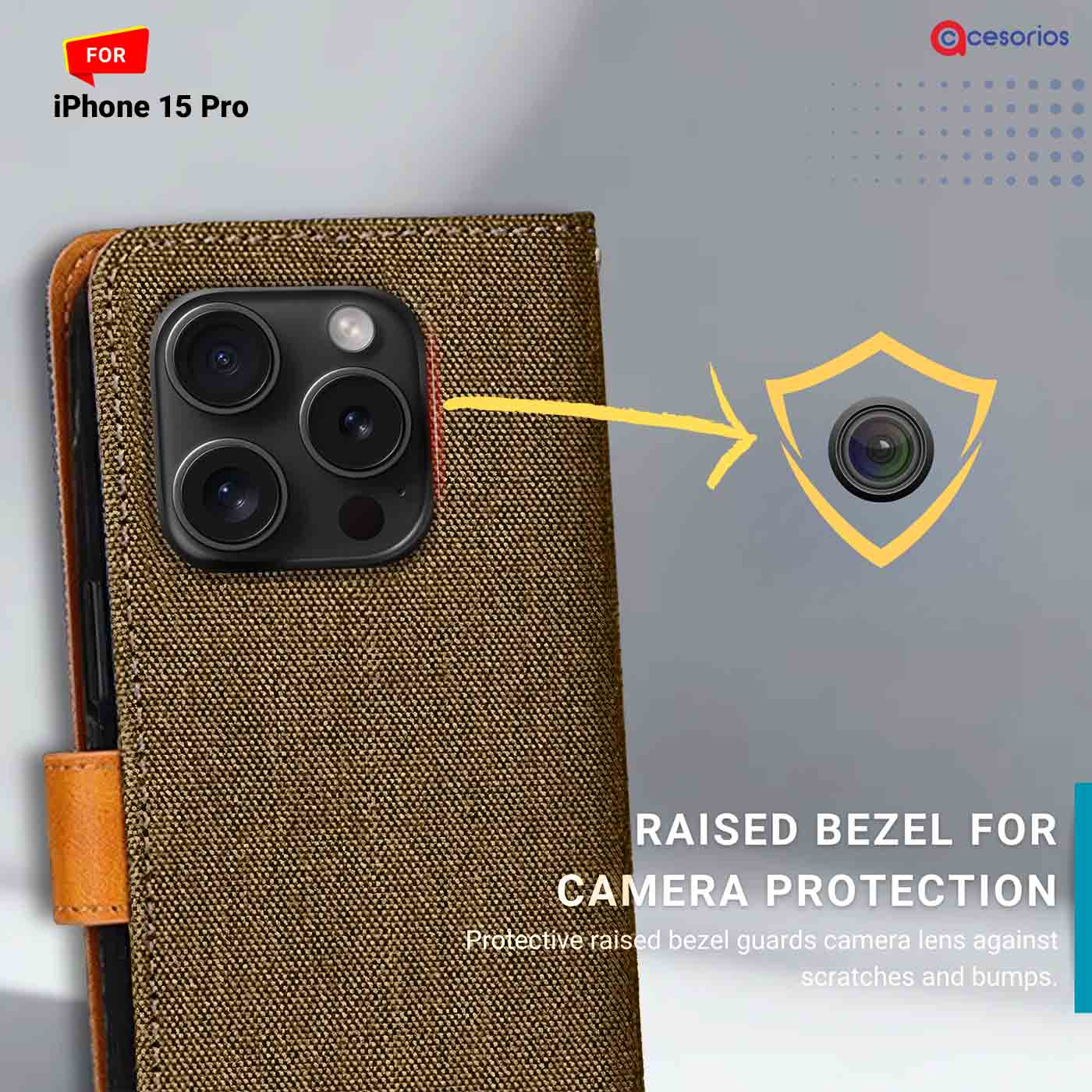 Denim & Leather back panel — iPhone 15 Pro in Dark Brown mobile case