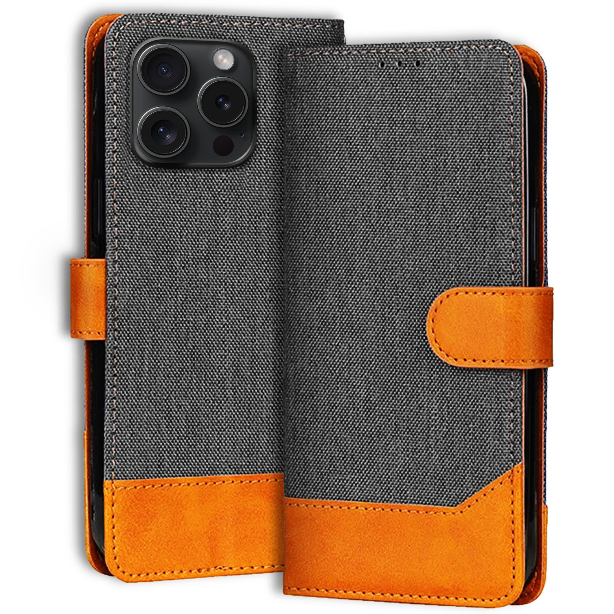 Accesorios iPhone 15 Pro denim flip cover – Grey – Image 1 #color_grey