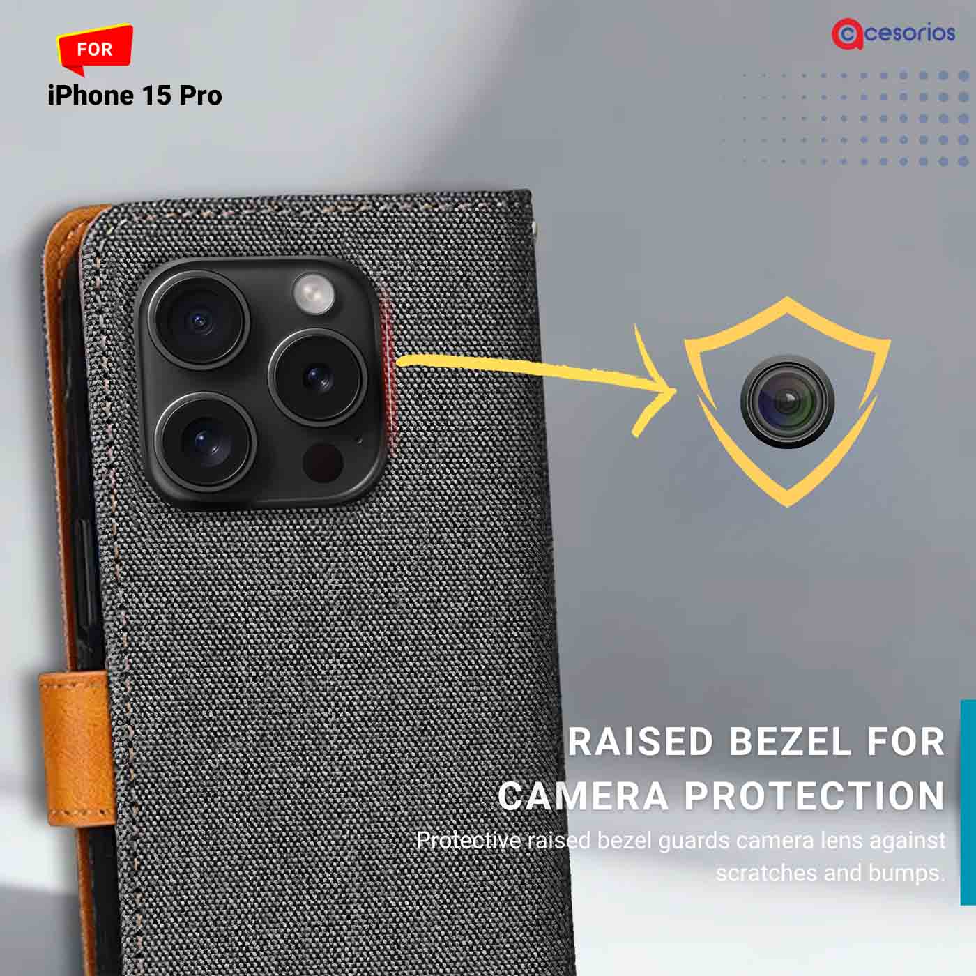 Denim & Leather back panel — iPhone 15 Pro in Grey mobile case
