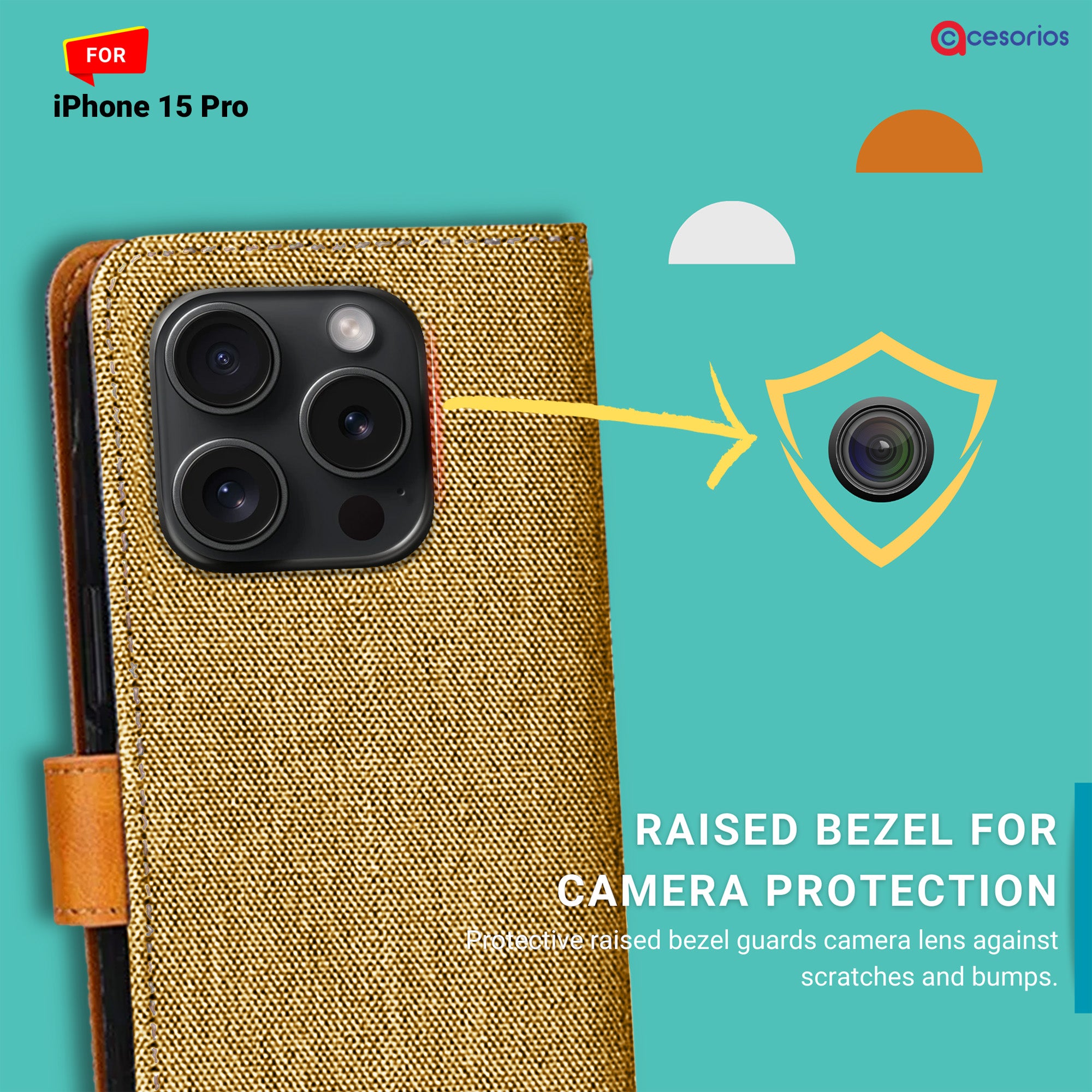Accesorios iPhone 15 Pro denim flip cover – Light Brown – Image 2 #color_light brown