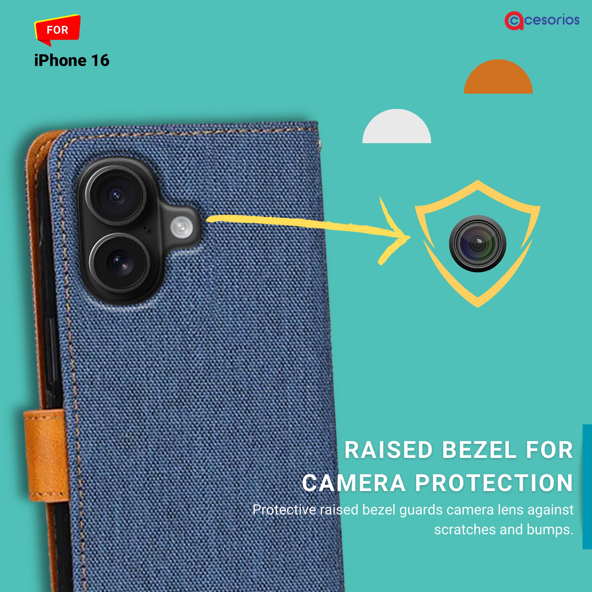 Accesorios iPhone 16 denim flip cover – Blue – Image 2 #color_blue