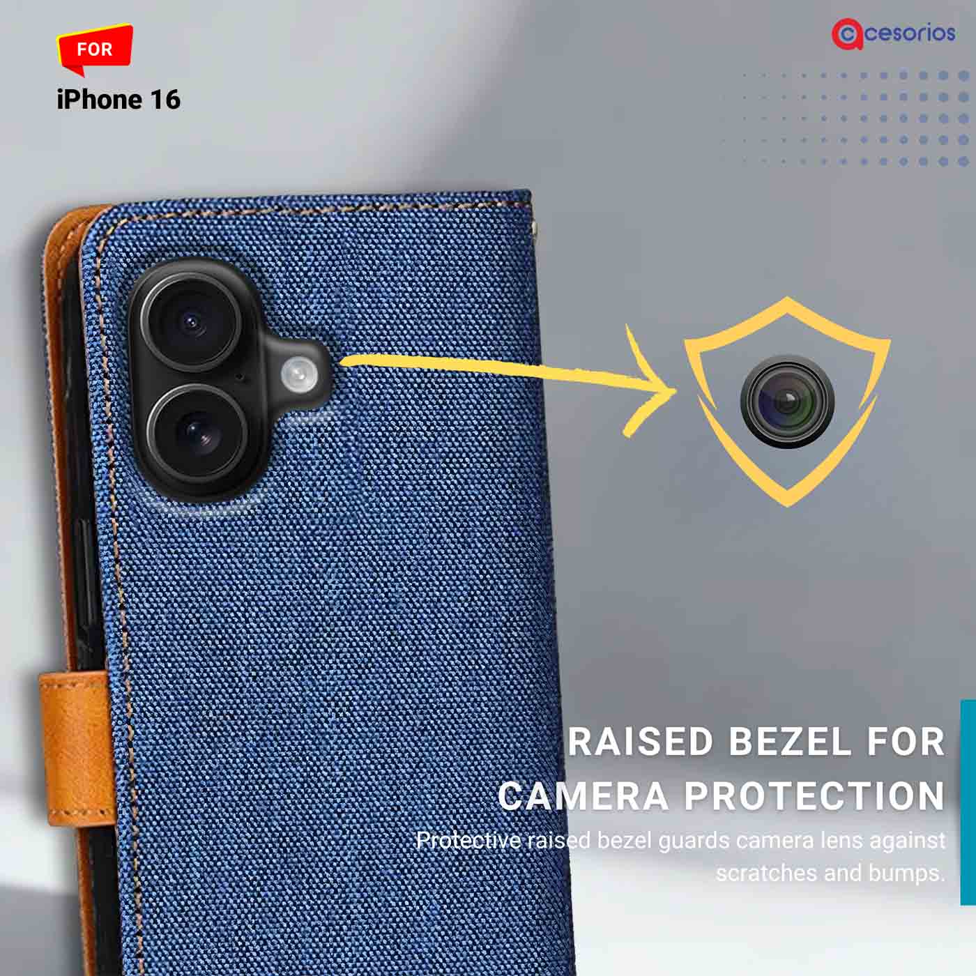 Denim & Leather back panel — iPhone 16 in Blue mobile case