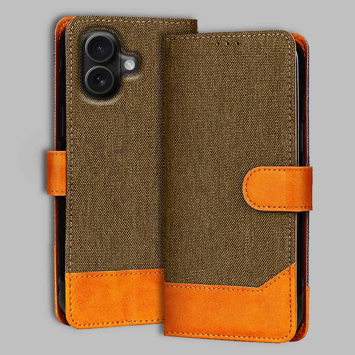 Accesorios iPhone 16 denim flip cover – Dark Brown – Image 1 #color_dark b