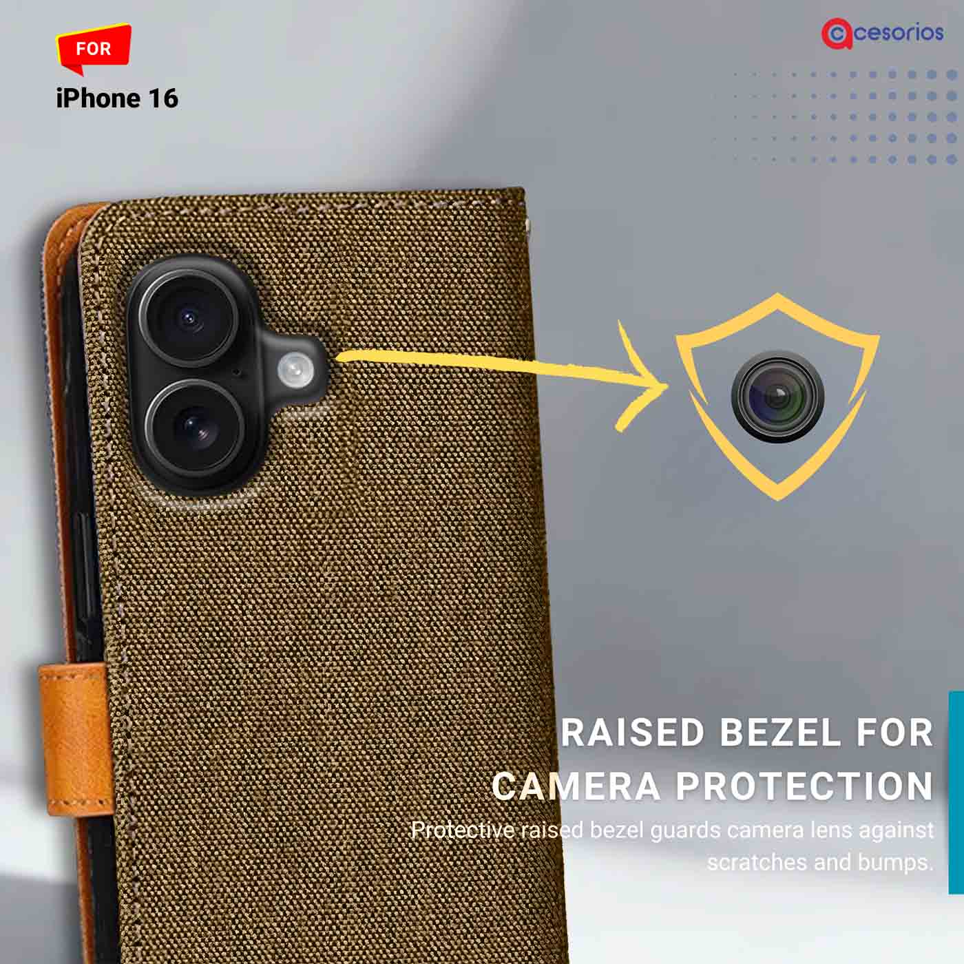 Denim & Leather back panel — iPhone 16 in Dark Brown mobile case